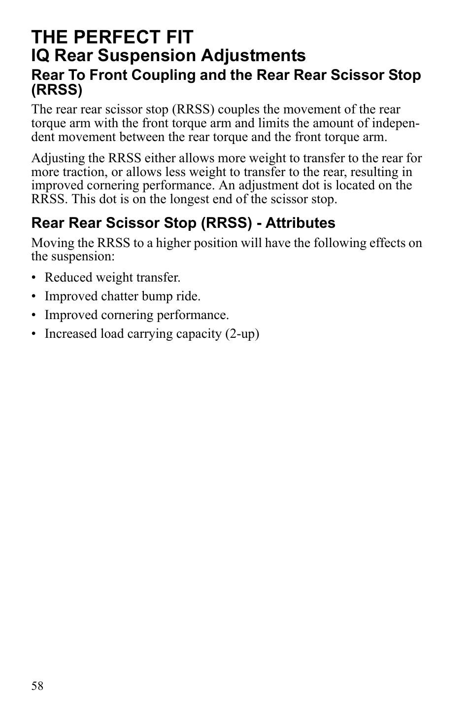 The perfect fit, Iq rear suspension adjustments | Polaris 600 IQ Touring User Manual | Page 61 / 141