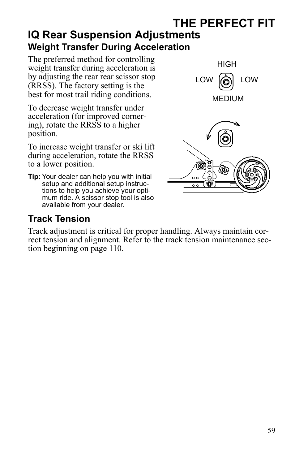 The perfect fit, Iq rear suspension adjustments | Polaris 600 IQ Touring User Manual | Page 62 / 141