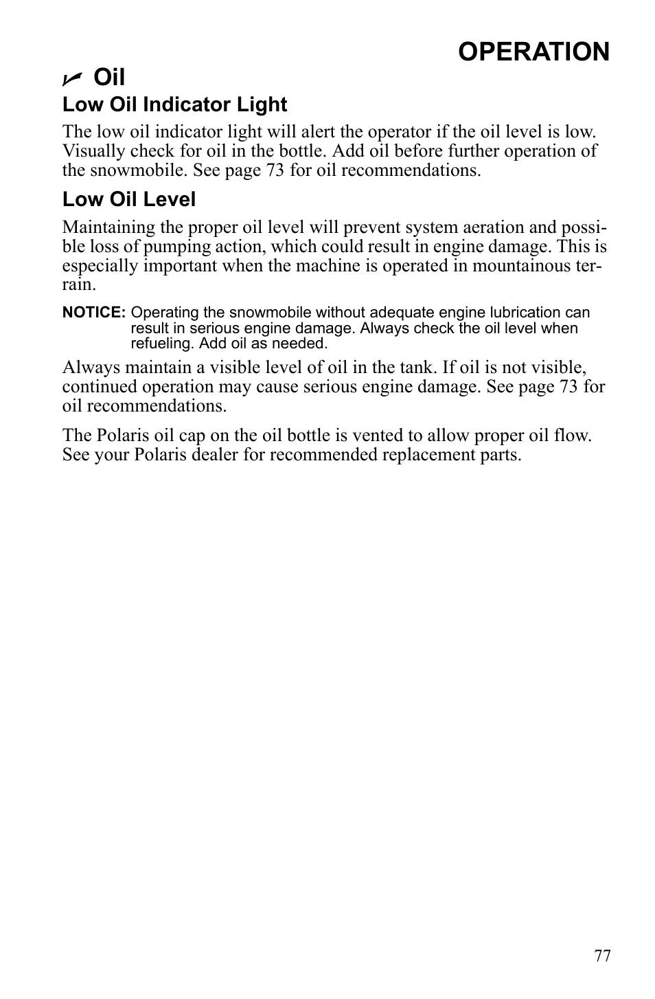 Operation | Polaris 600 IQ Touring User Manual | Page 80 / 141
