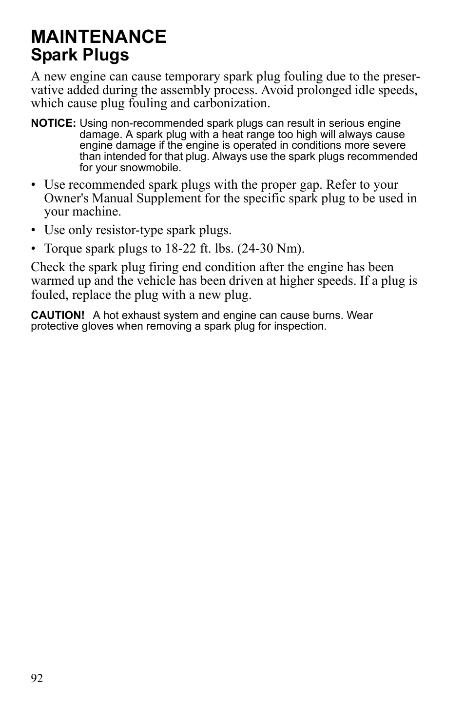 Maintenance, Spark plugs | Polaris 600 IQ Touring User Manual | Page 95 / 141