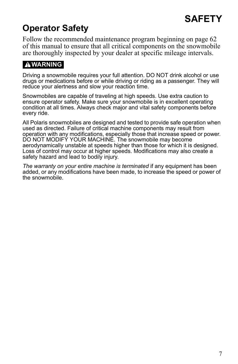 Safety, Operator safety | Polaris 500 IQ Shift User Manual | Page 10 / 121