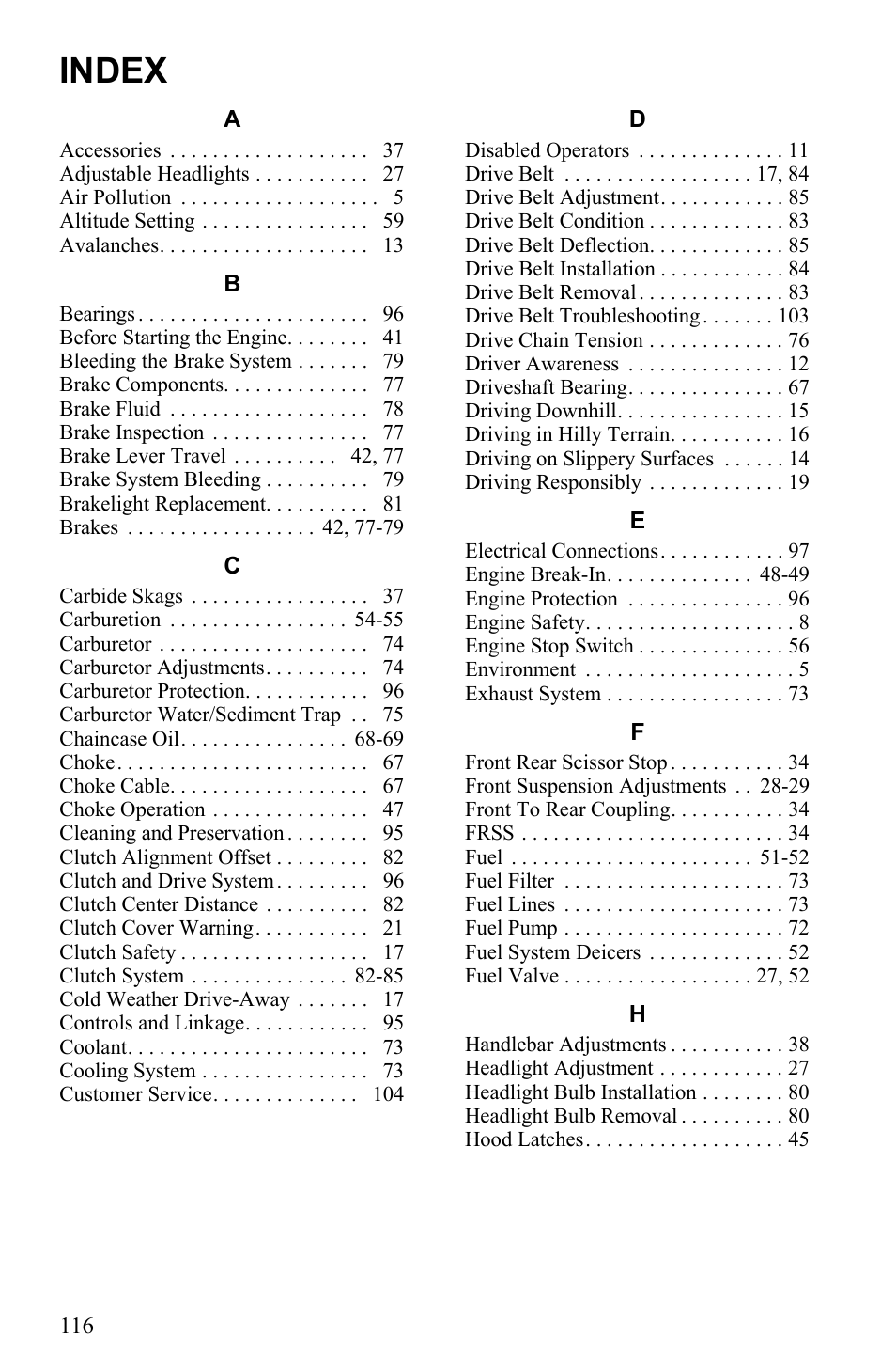 Index | Polaris 500 IQ Shift User Manual | Page 119 / 121