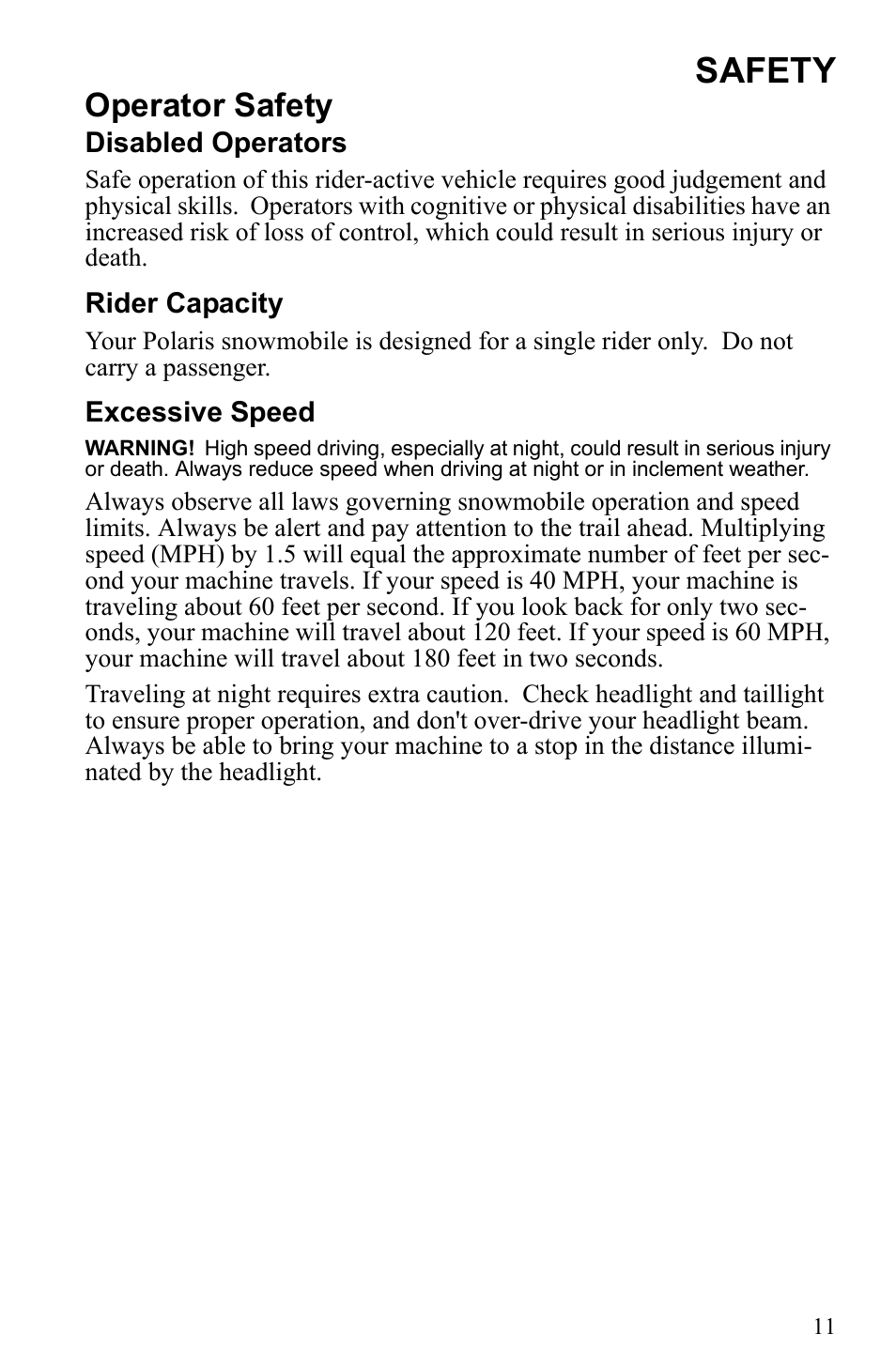 Safety, Operator safety | Polaris 500 IQ Shift User Manual | Page 14 / 121