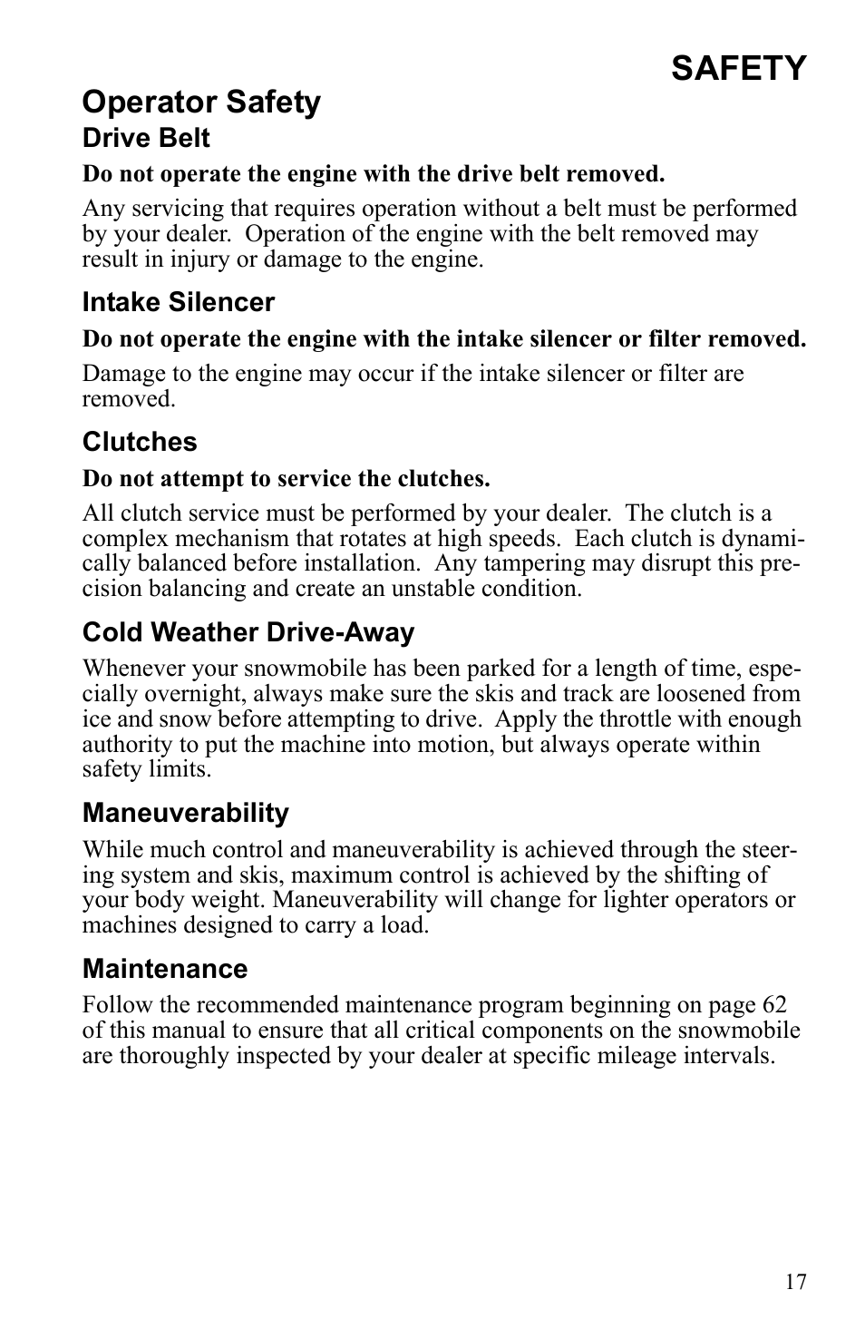 Safety, Operator safety | Polaris 500 IQ Shift User Manual | Page 20 / 121