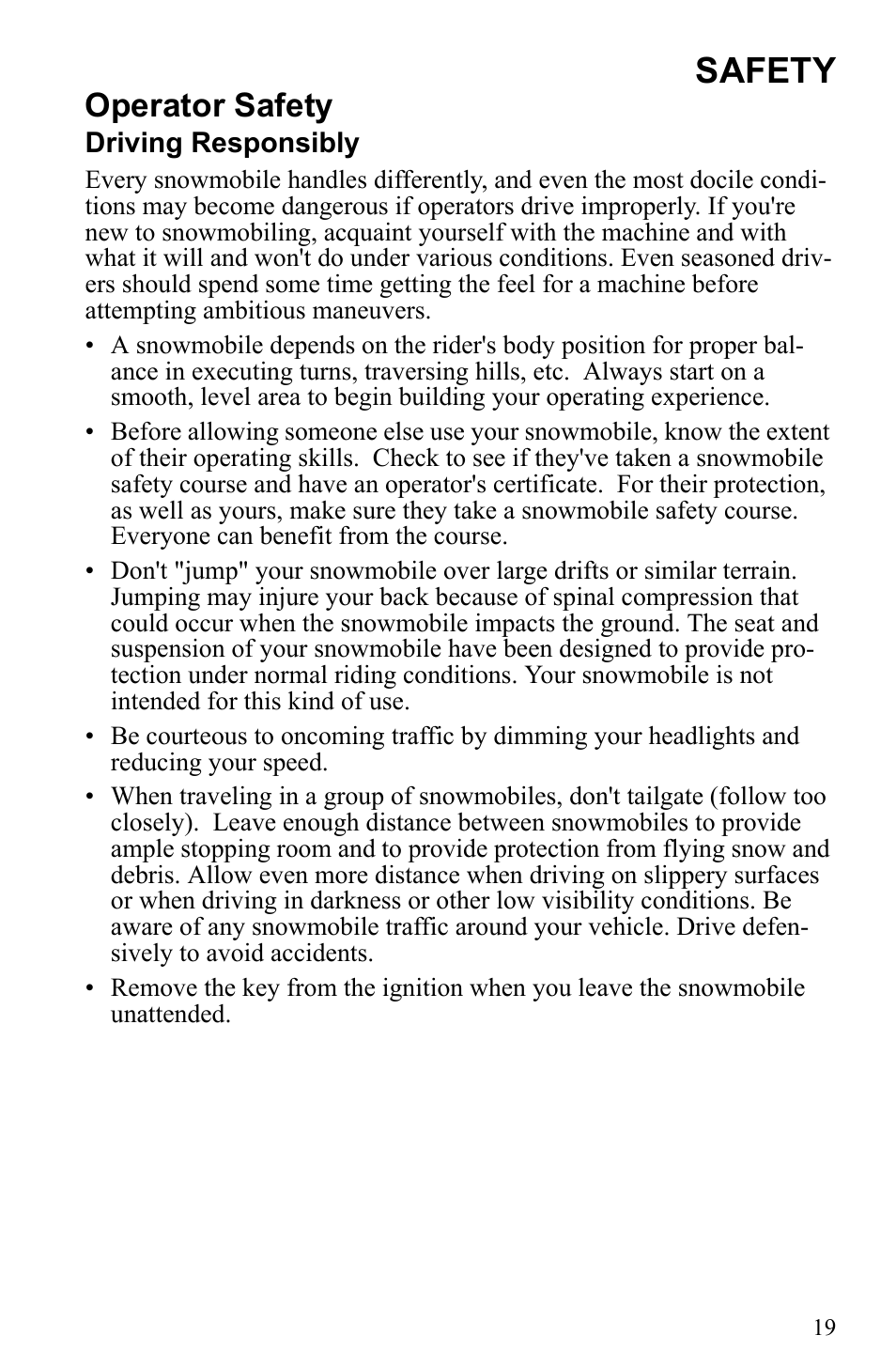 Safety, Operator safety | Polaris 500 IQ Shift User Manual | Page 22 / 121