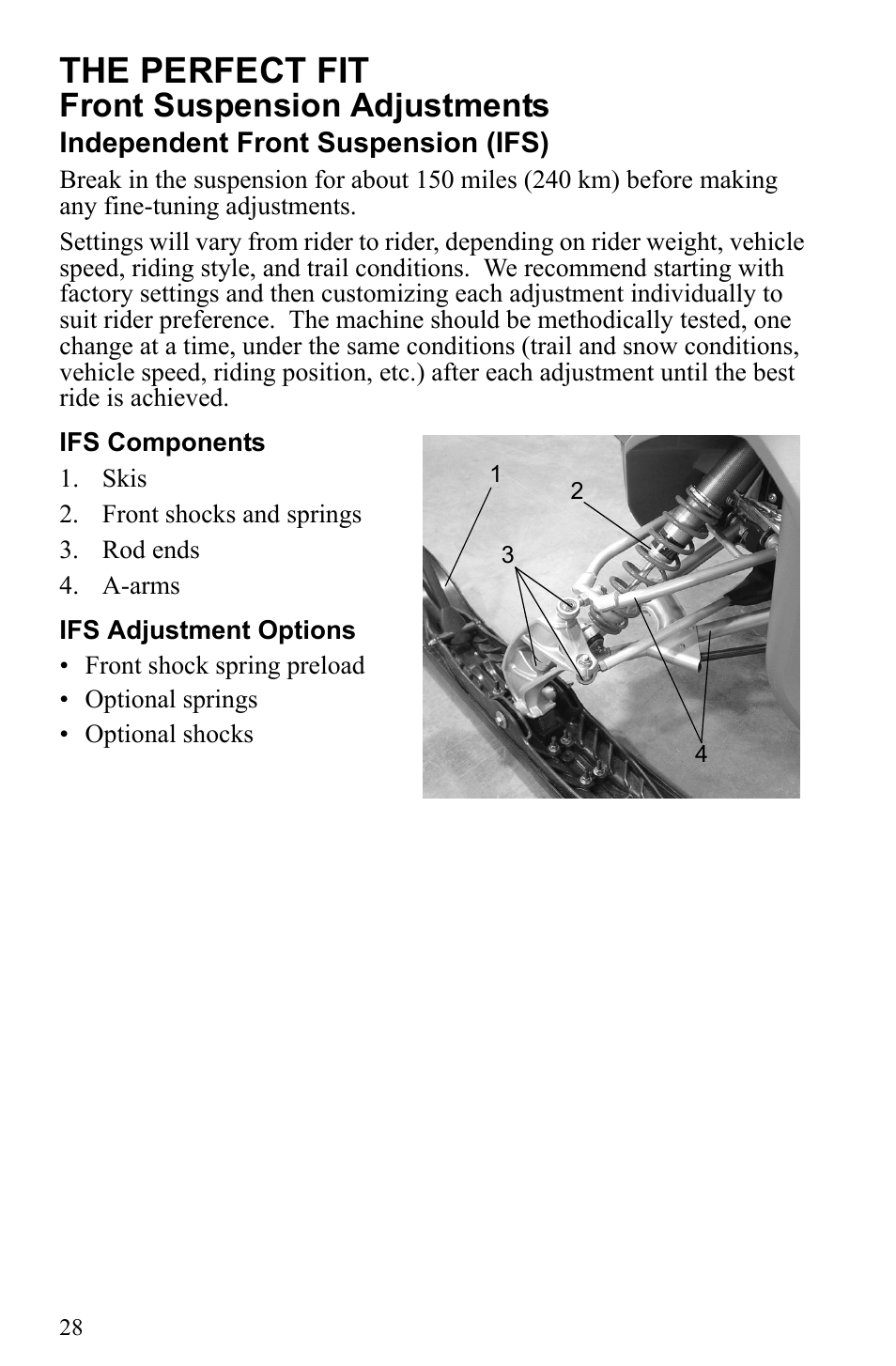 The perfect fit, Front suspension adjustments | Polaris 500 IQ Shift User Manual | Page 31 / 121