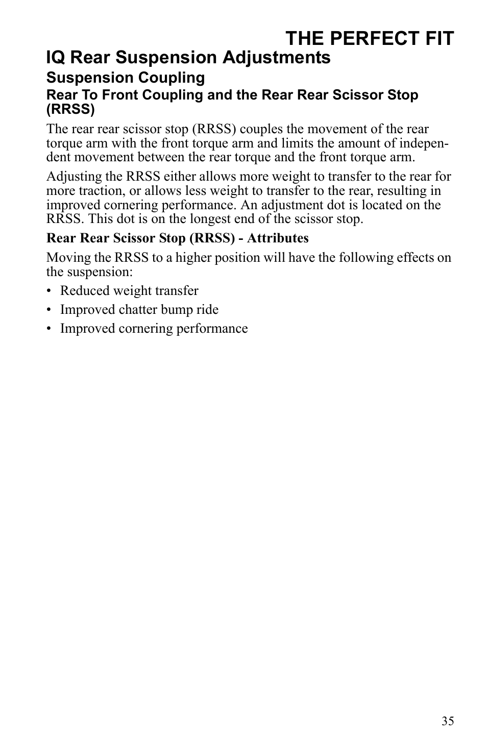 The perfect fit, Iq rear suspension adjustments | Polaris 500 IQ Shift User Manual | Page 38 / 121