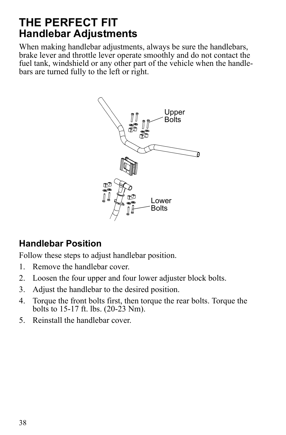 The perfect fit, Handlebar adjustments | Polaris 500 IQ Shift User Manual | Page 41 / 121