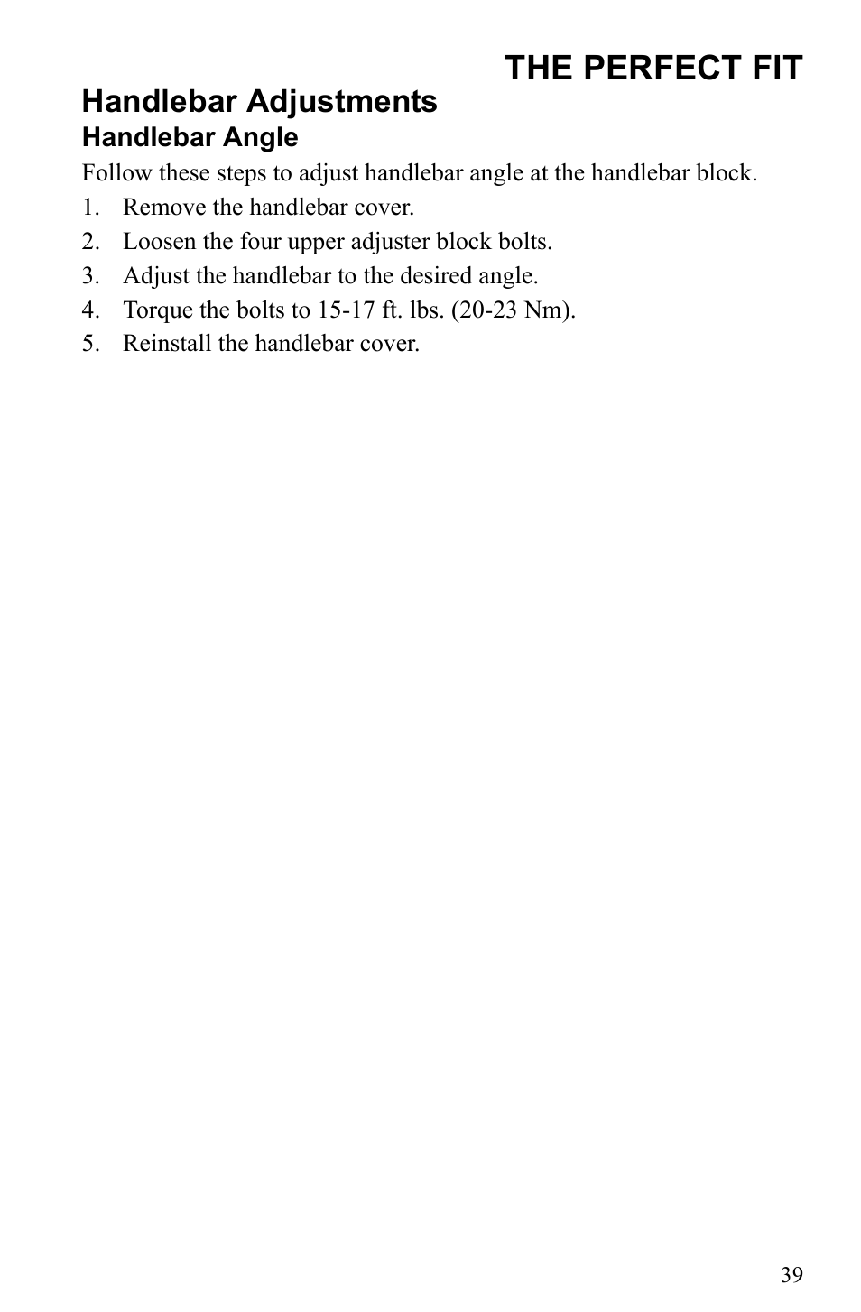 The perfect fit, Handlebar adjustments | Polaris 500 IQ Shift User Manual | Page 42 / 121