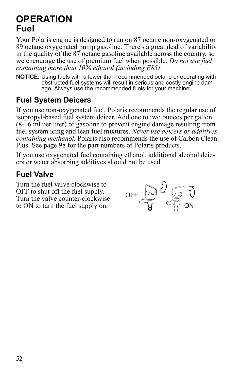 Operation, Fuel | Polaris 500 IQ Shift User Manual | Page 55 / 121