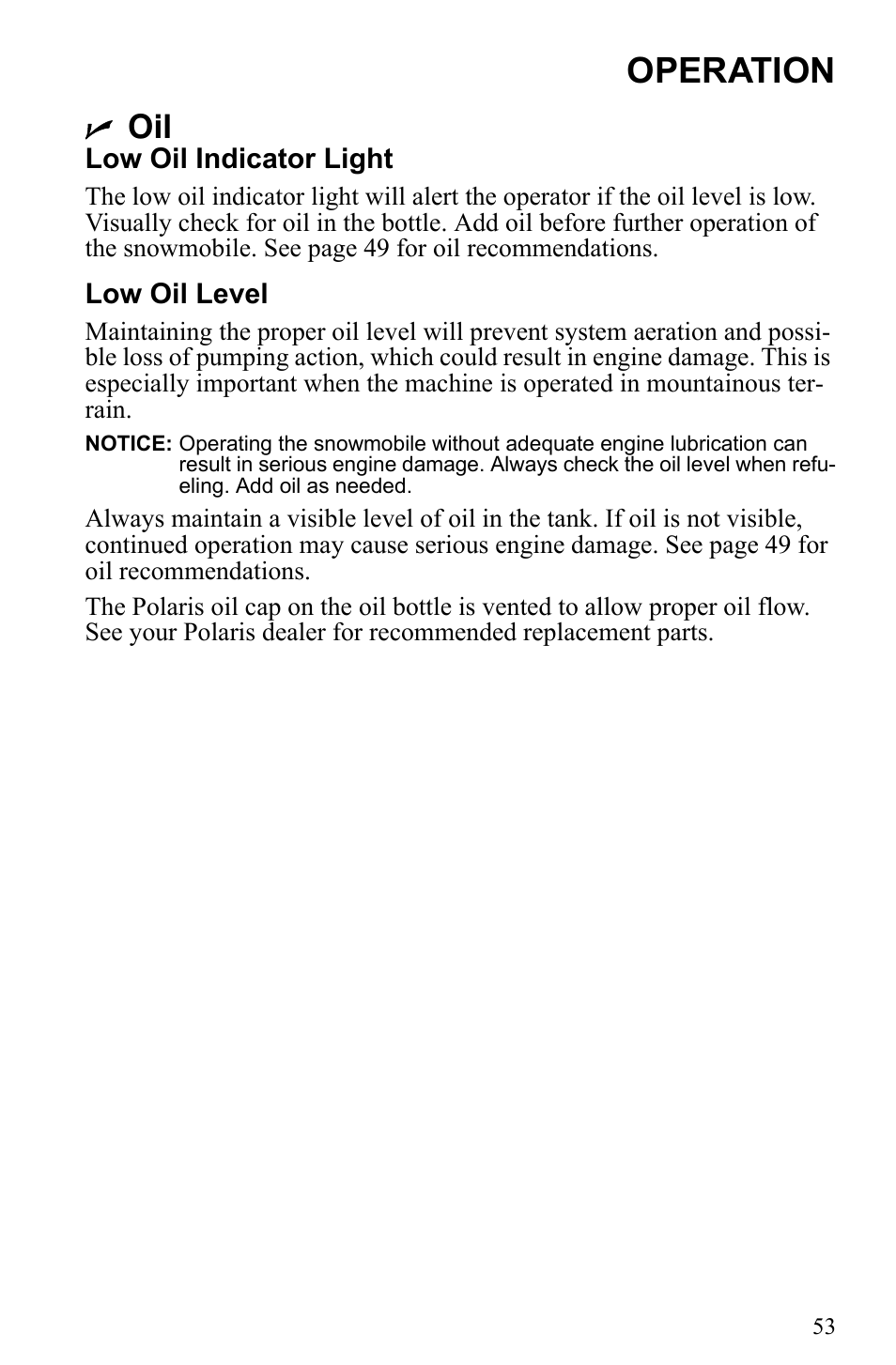 Operation | Polaris 500 IQ Shift User Manual | Page 56 / 121