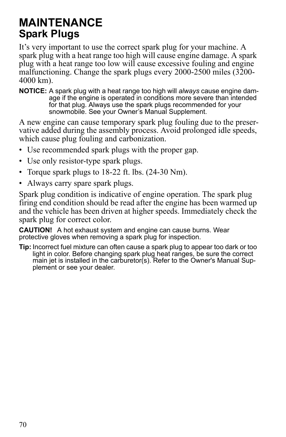 Maintenance, Spark plugs | Polaris 500 IQ Shift User Manual | Page 73 / 121