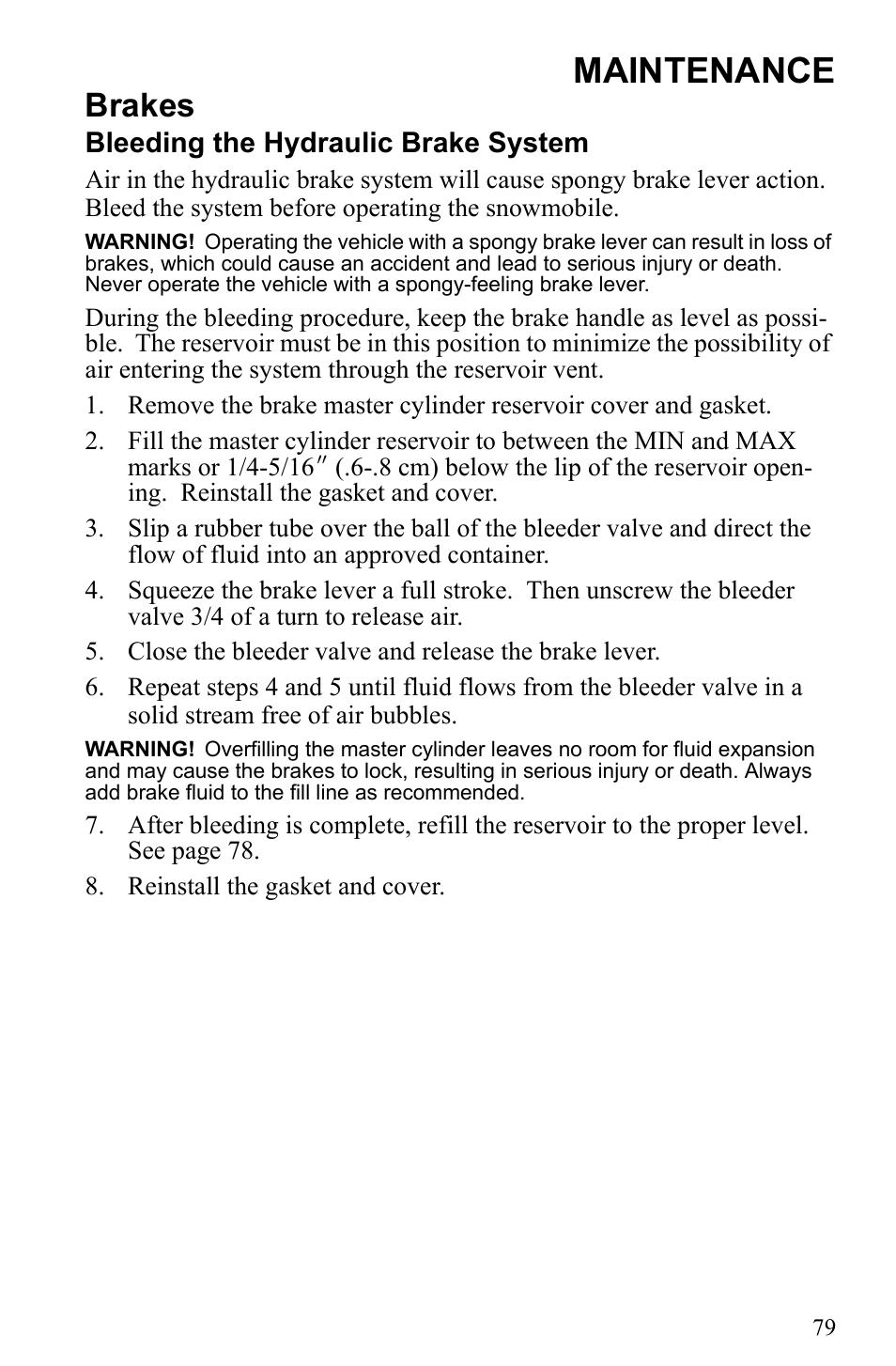 Maintenance, Brakes | Polaris 500 IQ Shift User Manual | Page 82 / 121
