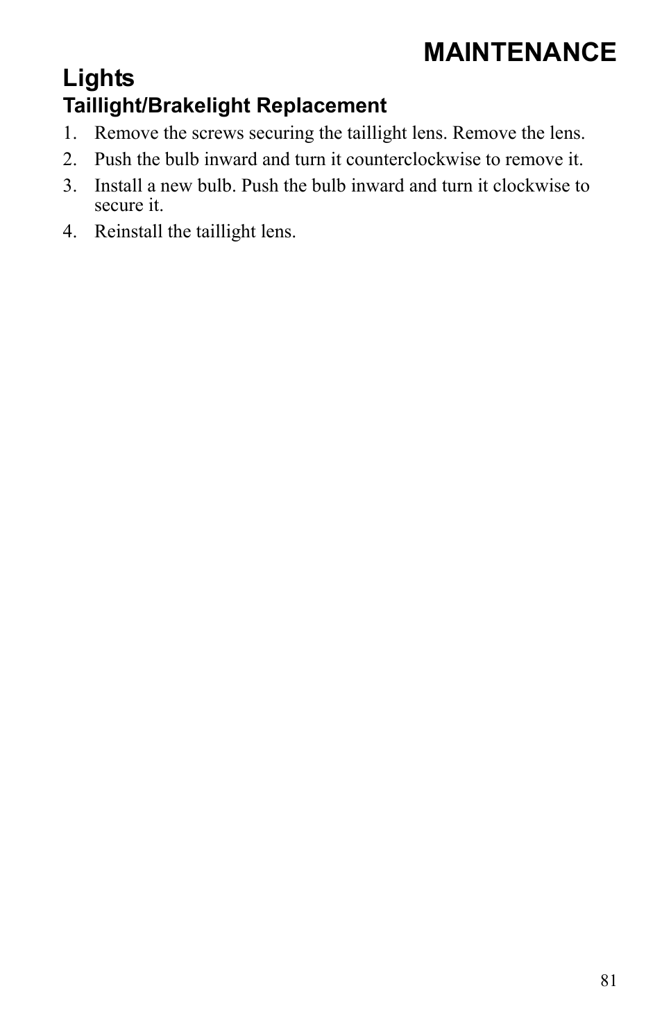 Maintenance, Lights | Polaris 500 IQ Shift User Manual | Page 84 / 121