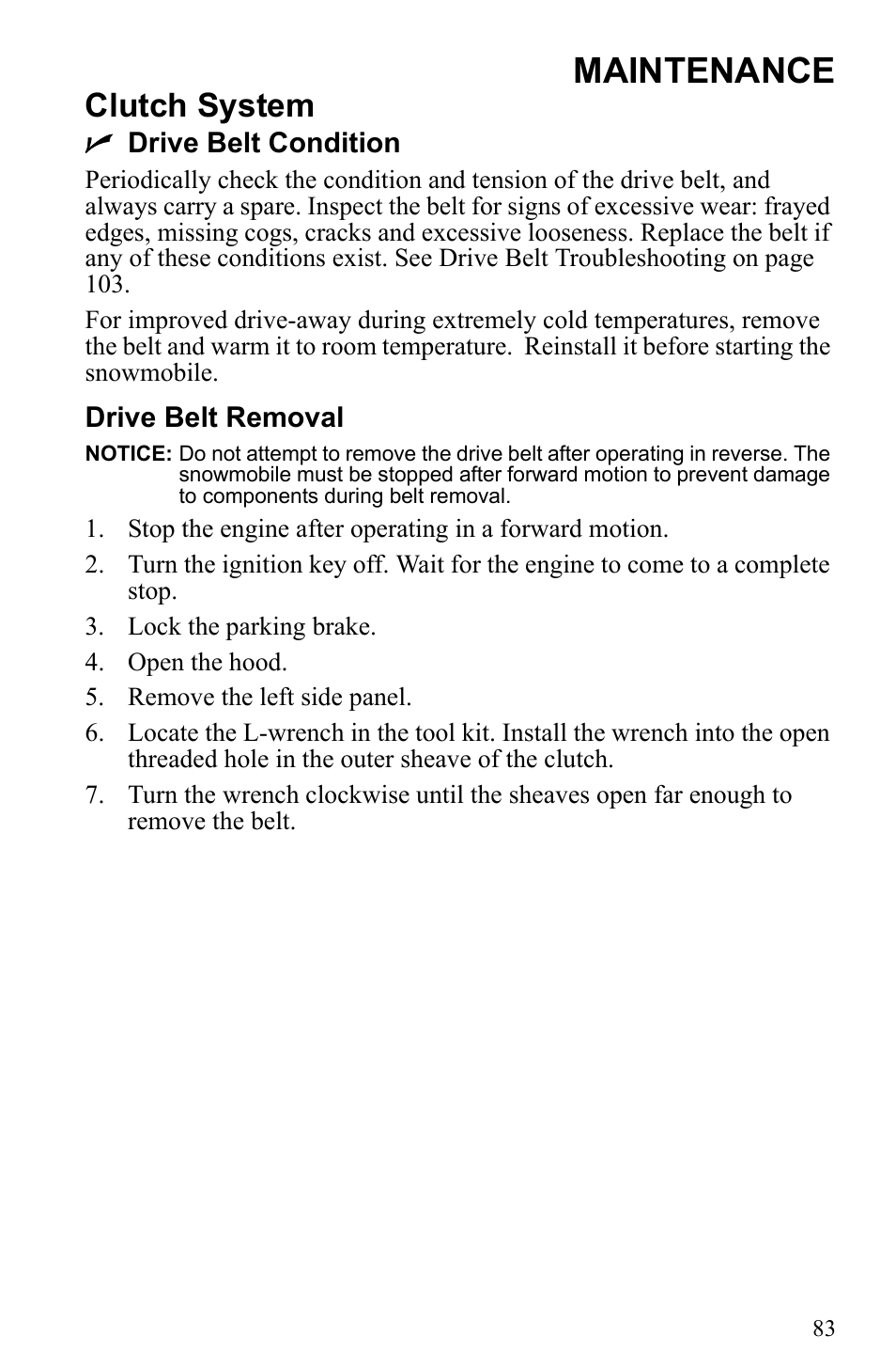 Maintenance, Clutch system | Polaris 500 IQ Shift User Manual | Page 86 / 121
