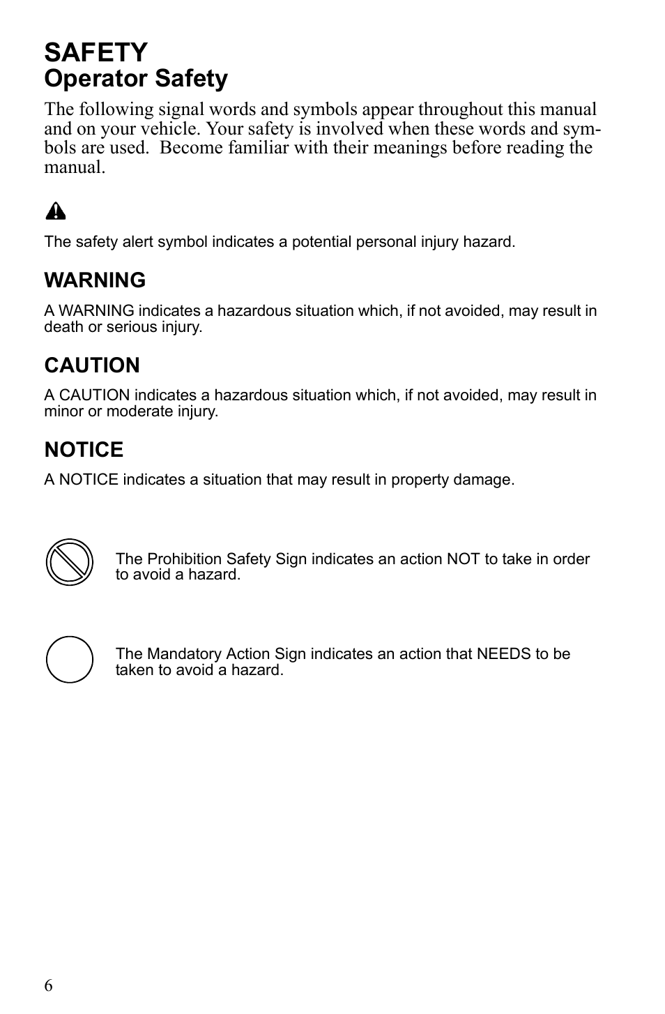 Safety, Operator safety, Warning | Caution, Notice | Polaris 500 IQ Shift User Manual | Page 9 / 121