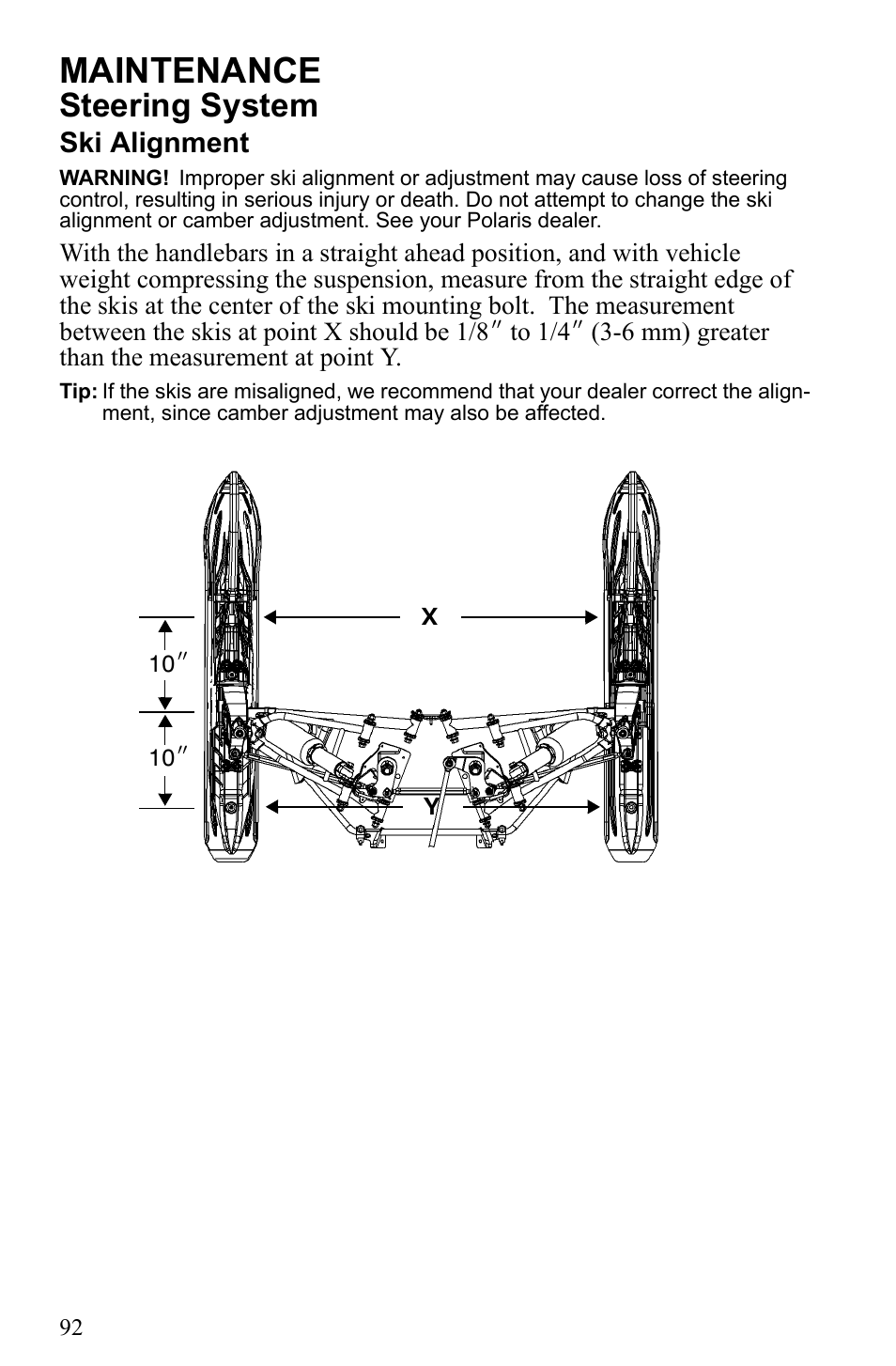 Maintenance, Steering system, Ski alignment | Polaris 500 IQ Shift User Manual | Page 95 / 121