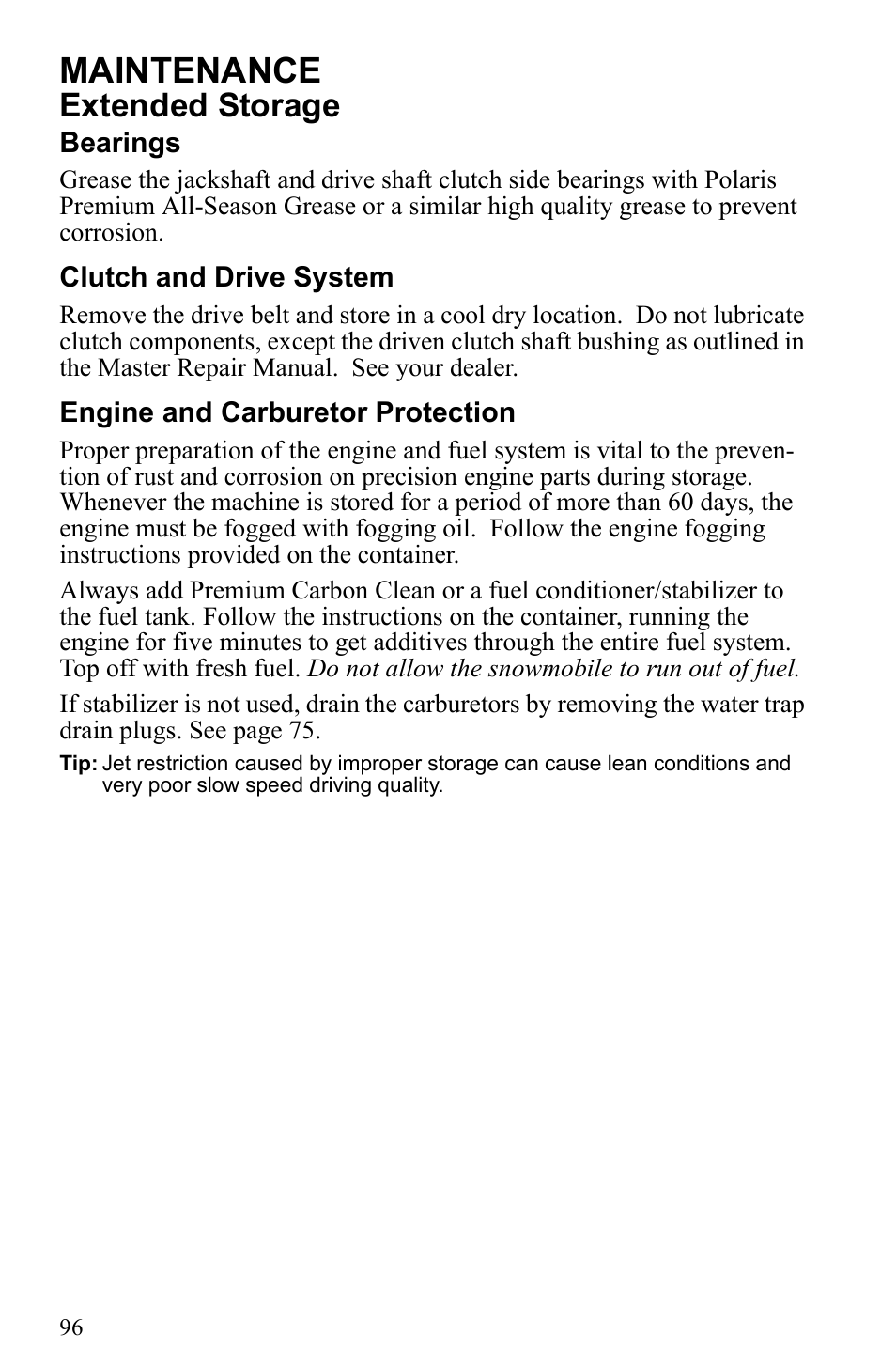 Maintenance, Extended storage | Polaris 500 IQ Shift User Manual | Page 99 / 121