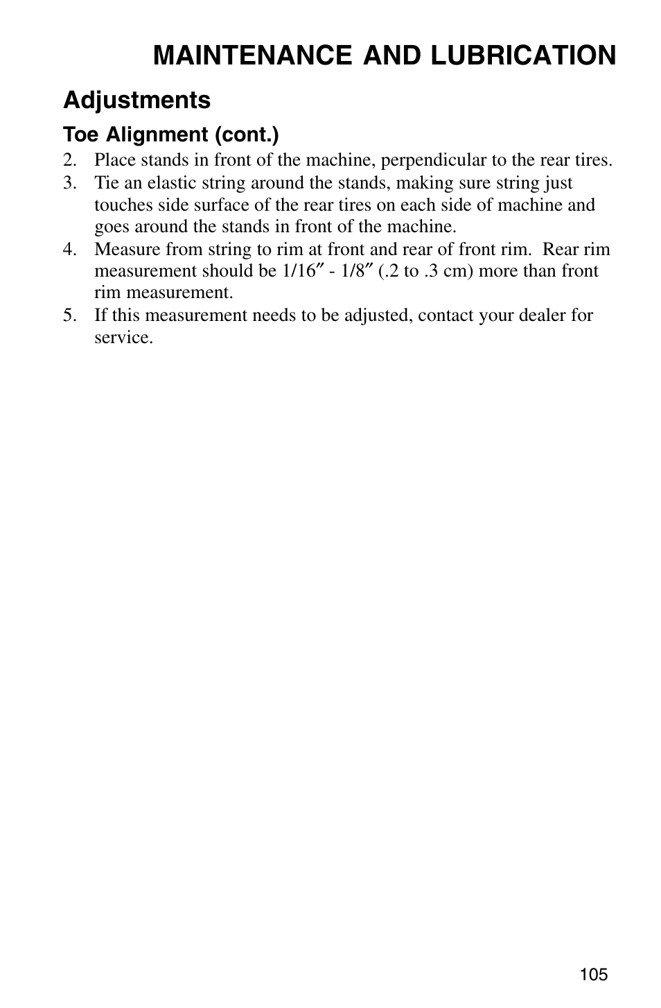 Maintenance and lubrication, Adjustments | Polaris Sprotsman 700 User Manual | Page 107 / 148