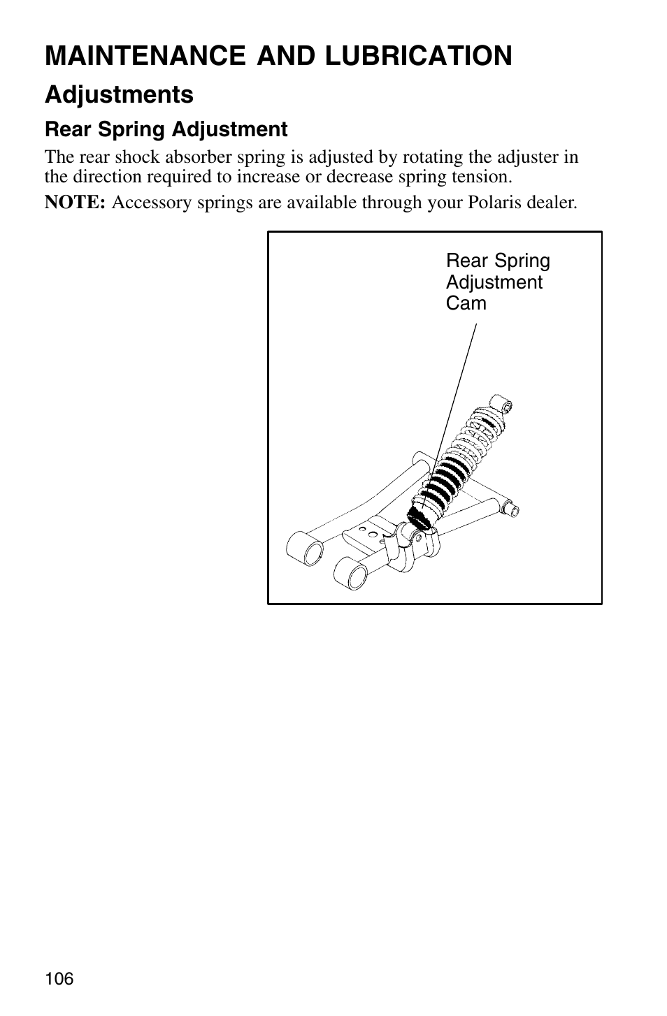 Maintenance and lubrication, Adjustments | Polaris Sprotsman 700 User Manual | Page 108 / 148