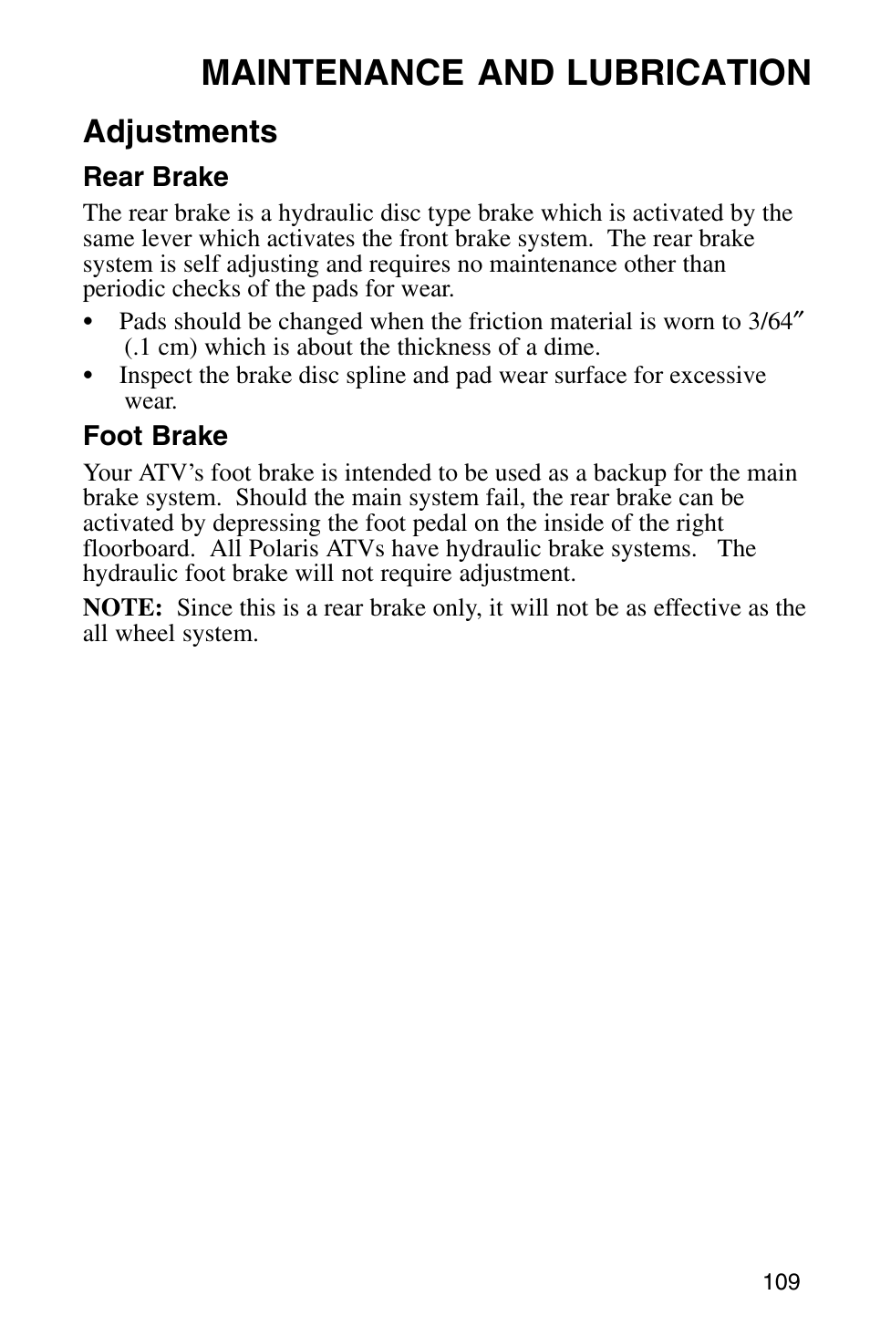 Maintenance and lubrication, Adjustments | Polaris Sprotsman 700 User Manual | Page 111 / 148