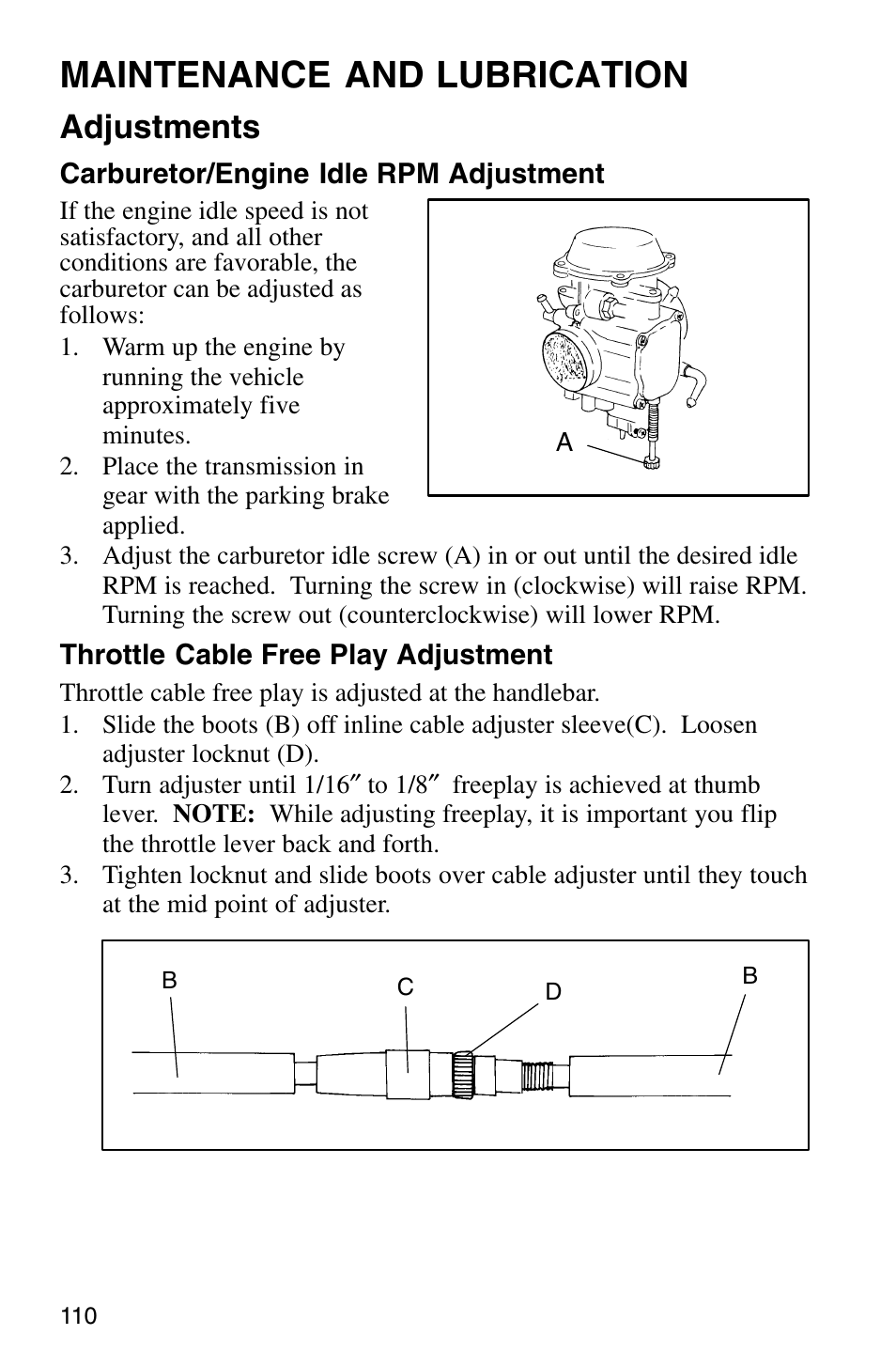 Maintenance and lubrication, Adjustments | Polaris Sprotsman 700 User Manual | Page 112 / 148