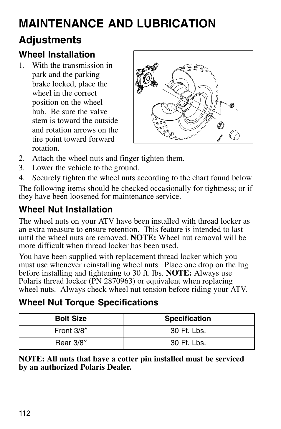 Maintenance and lubrication, Adjustments | Polaris Sprotsman 700 User Manual | Page 114 / 148