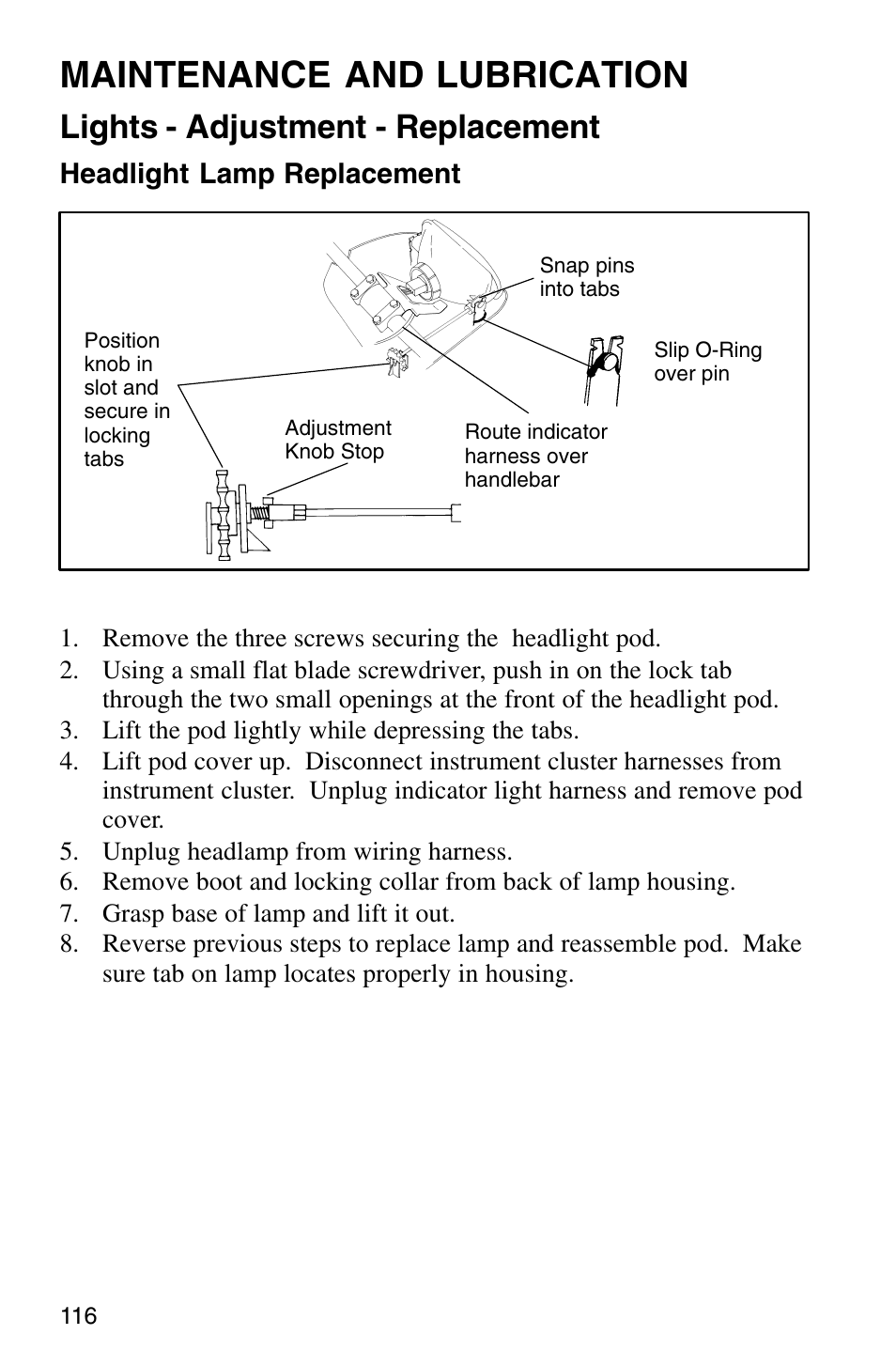 Maintenance and lubrication, Lights - adjustment - replacement | Polaris Sprotsman 700 User Manual | Page 118 / 148