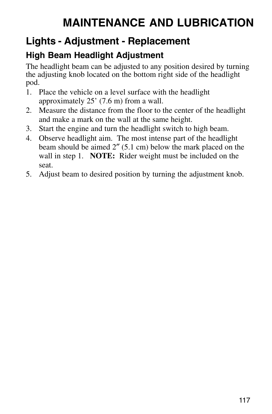 Maintenance and lubrication, Lights - adjustment - replacement | Polaris Sprotsman 700 User Manual | Page 119 / 148