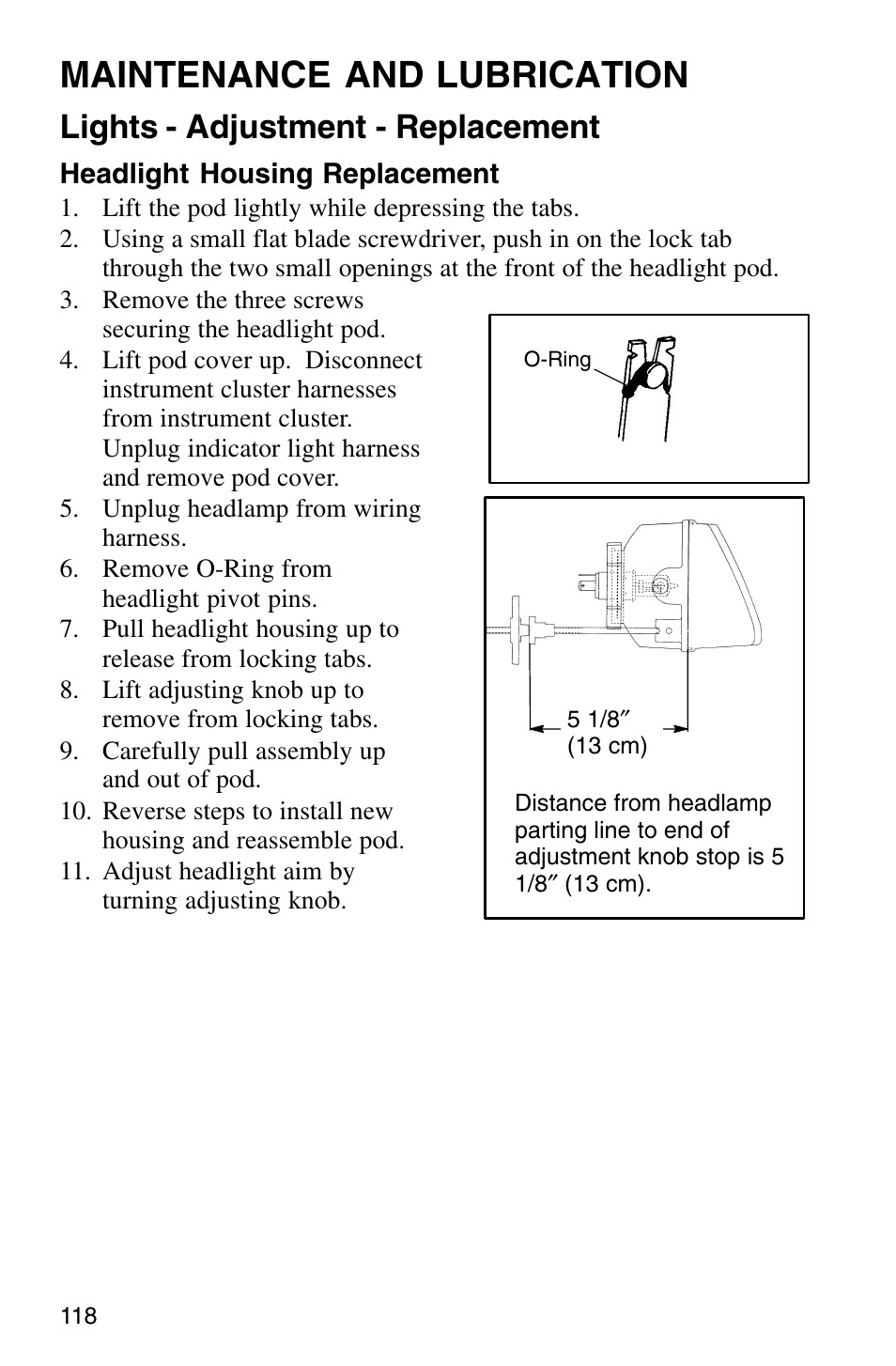 Maintenance and lubrication, Lights - adjustment - replacement | Polaris Sprotsman 700 User Manual | Page 120 / 148