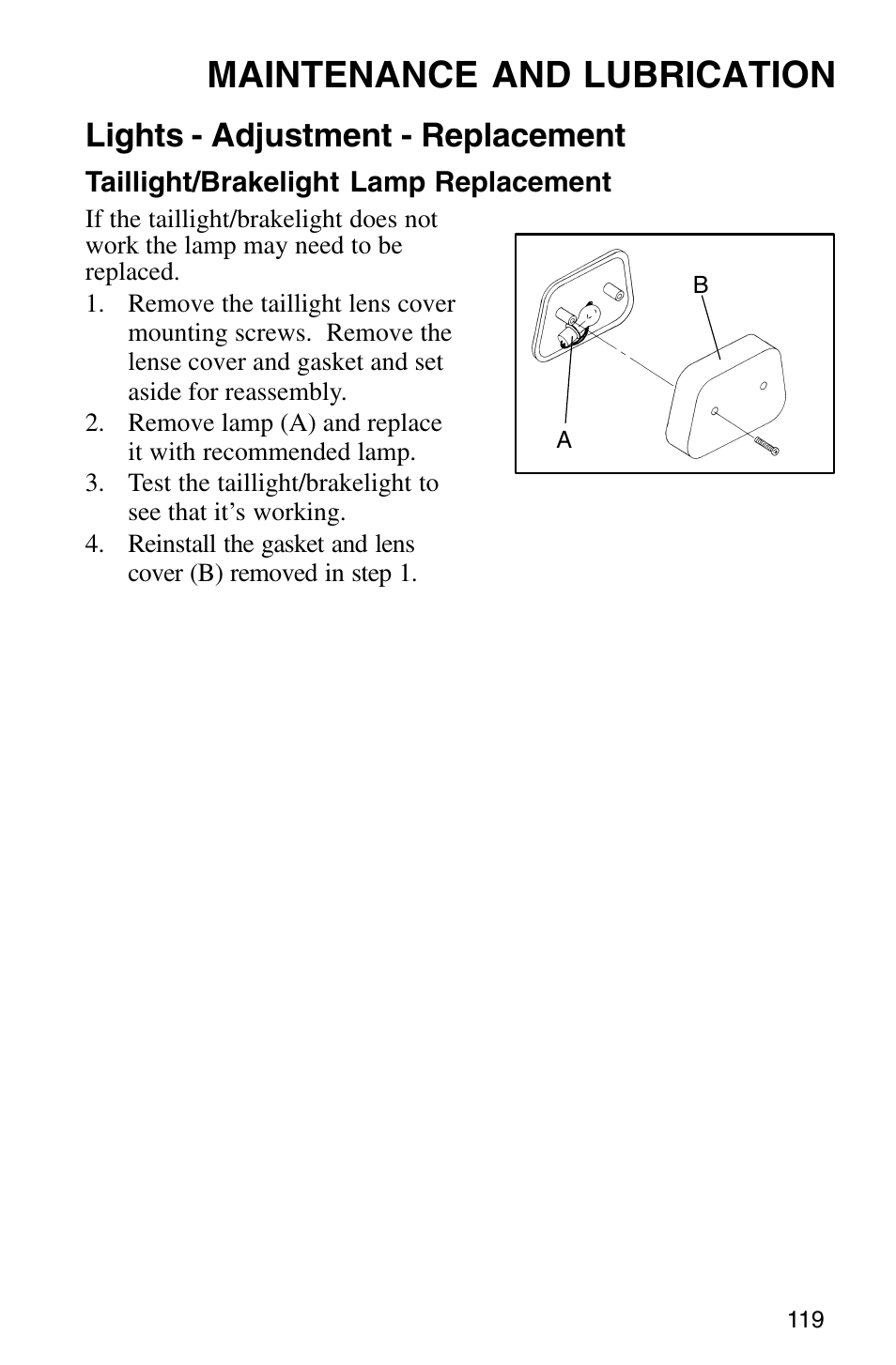 Maintenance and lubrication, Lights - adjustment - replacement | Polaris Sprotsman 700 User Manual | Page 121 / 148