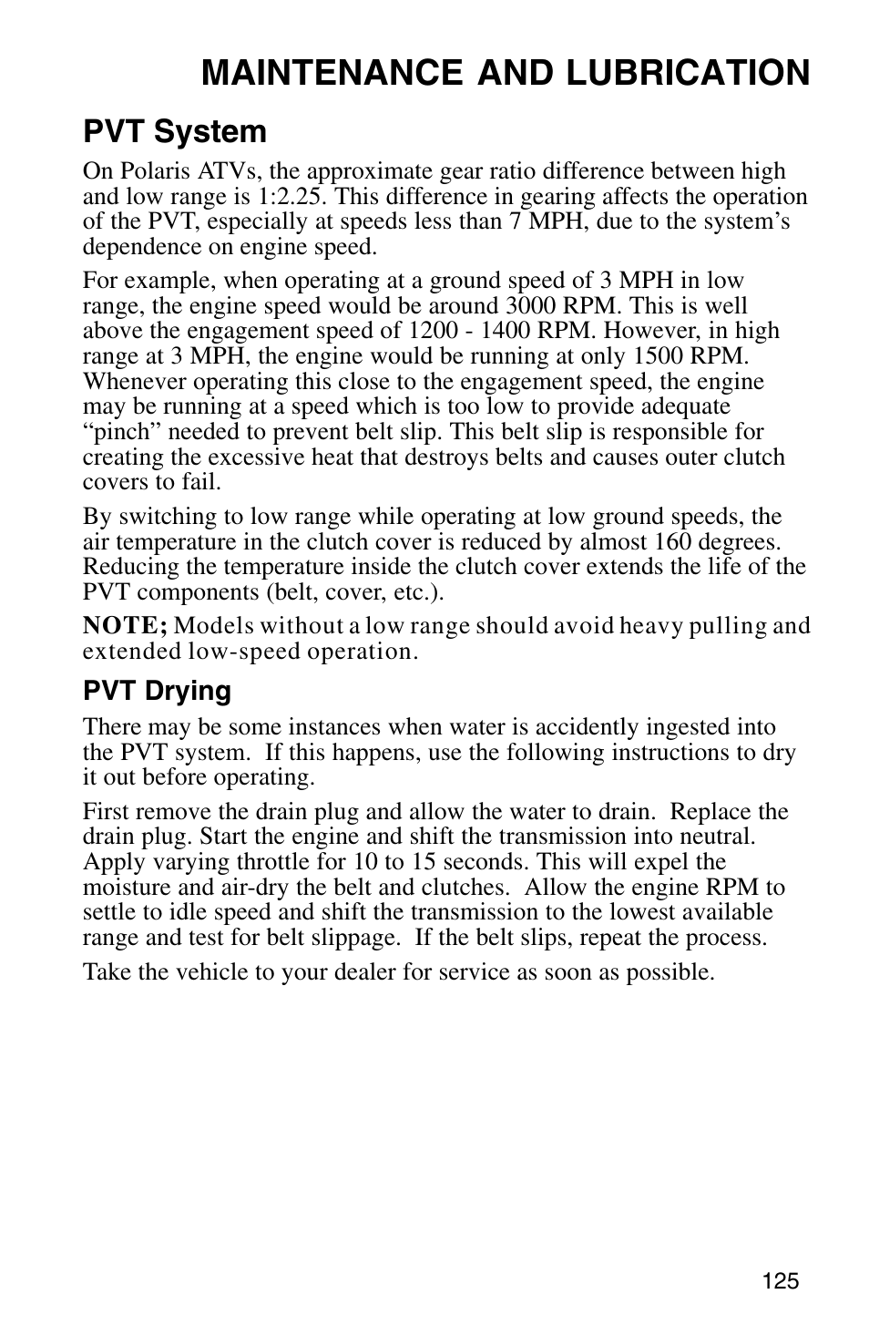 Maintenance and lubrication, Pvt system | Polaris Sprotsman 700 User Manual | Page 127 / 148
