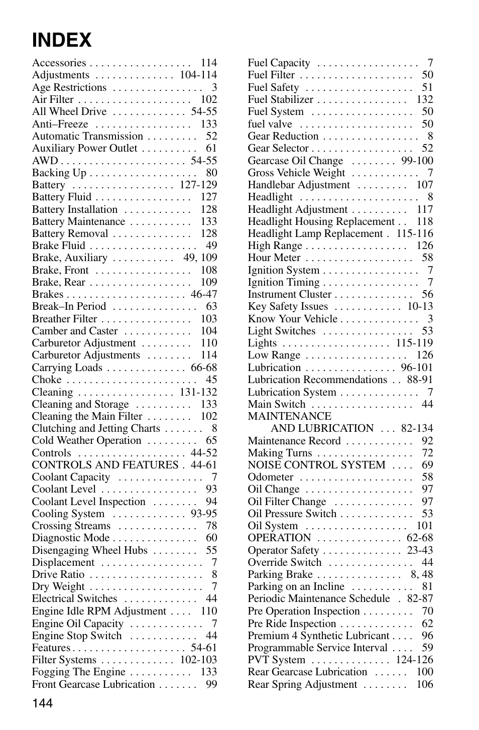 Index | Polaris Sprotsman 700 User Manual | Page 146 / 148