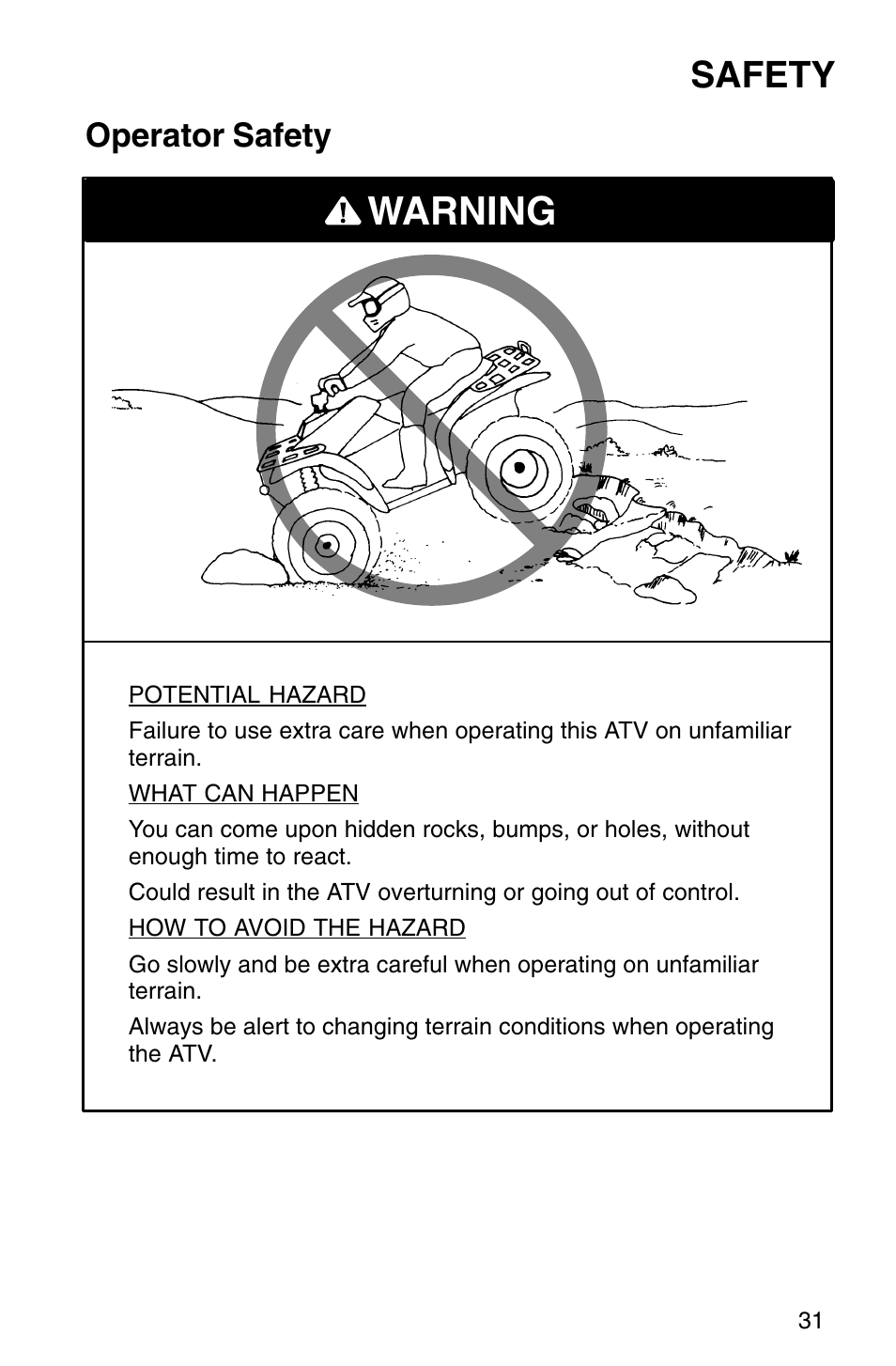 Warning, Safety, Operator safety | Polaris Sprotsman 700 User Manual | Page 33 / 148