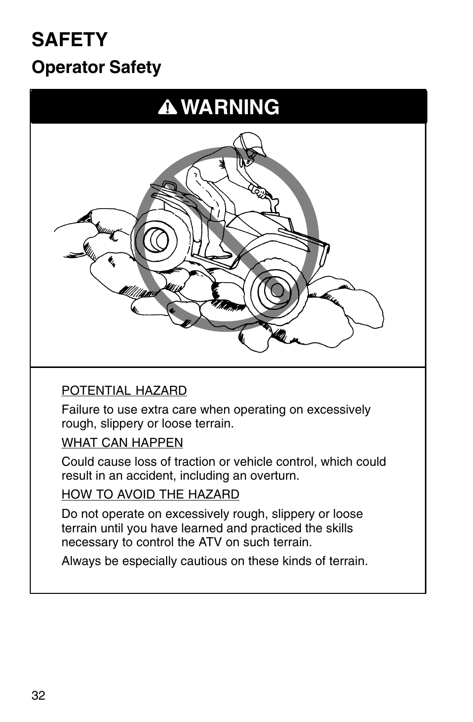 Warning, Safety, Operator safety | Polaris Sprotsman 700 User Manual | Page 34 / 148