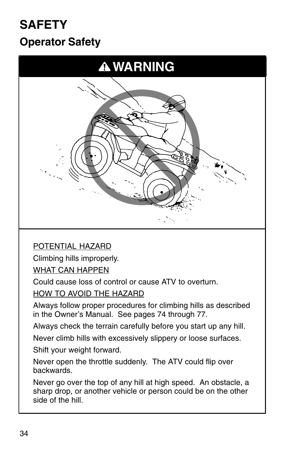 Warning, Safety, Operator safety | Polaris Sprotsman 700 User Manual | Page 36 / 148