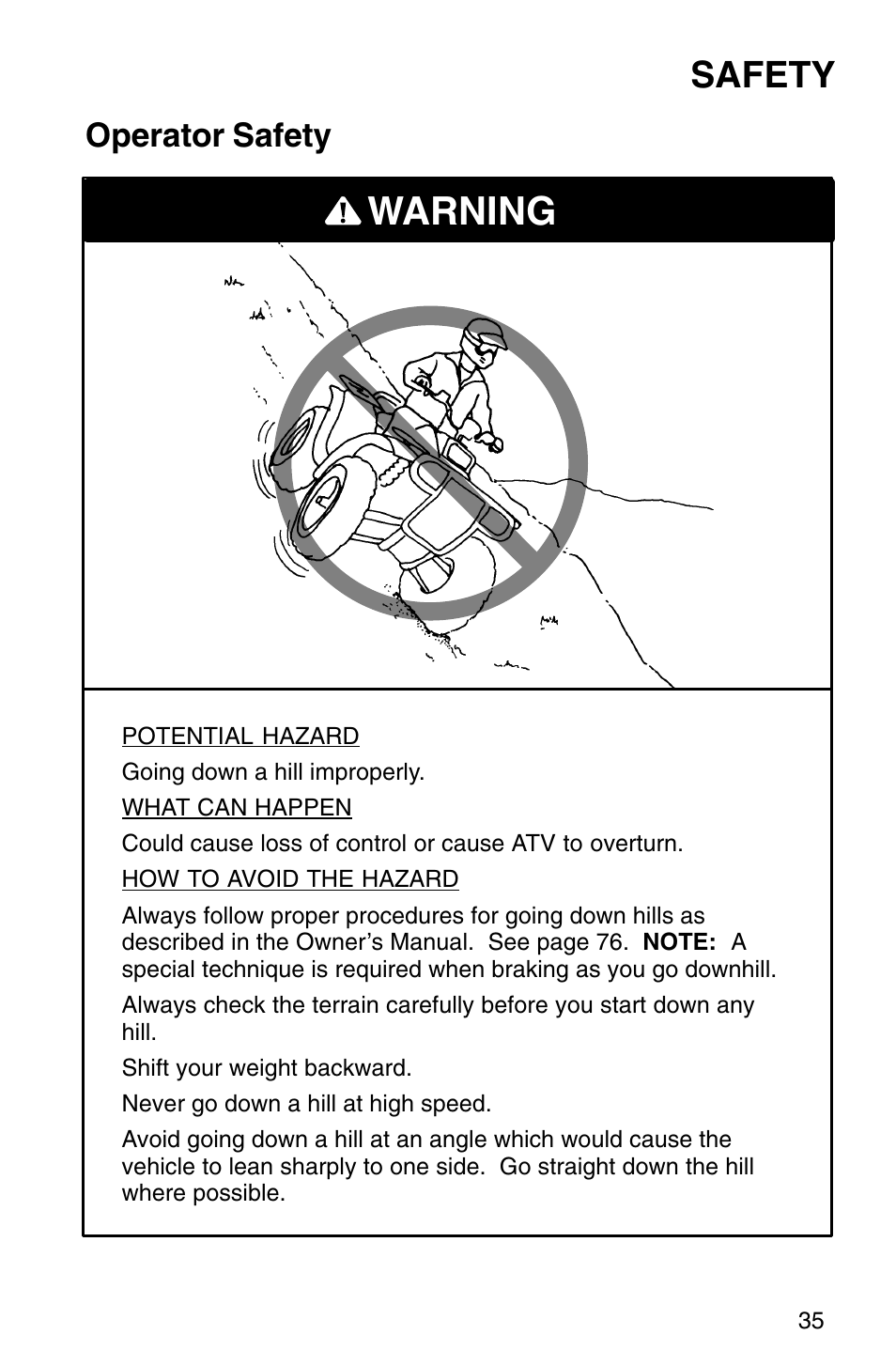 Warning, Safety, Operator safety | Polaris Sprotsman 700 User Manual | Page 37 / 148
