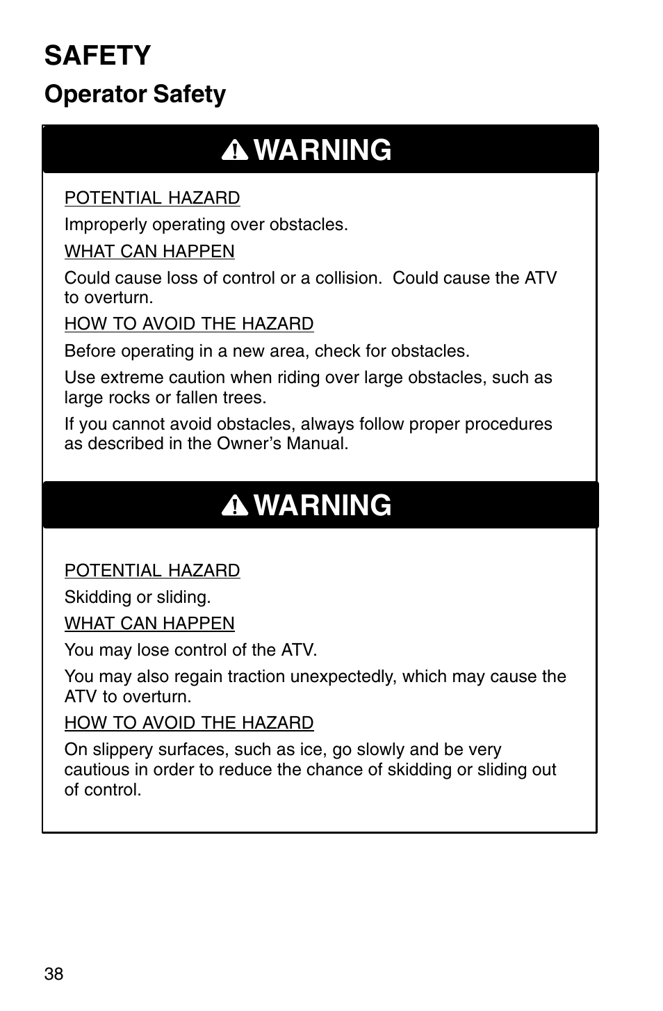 Warning, Safety, Operator safety | Polaris Sprotsman 700 User Manual | Page 40 / 148