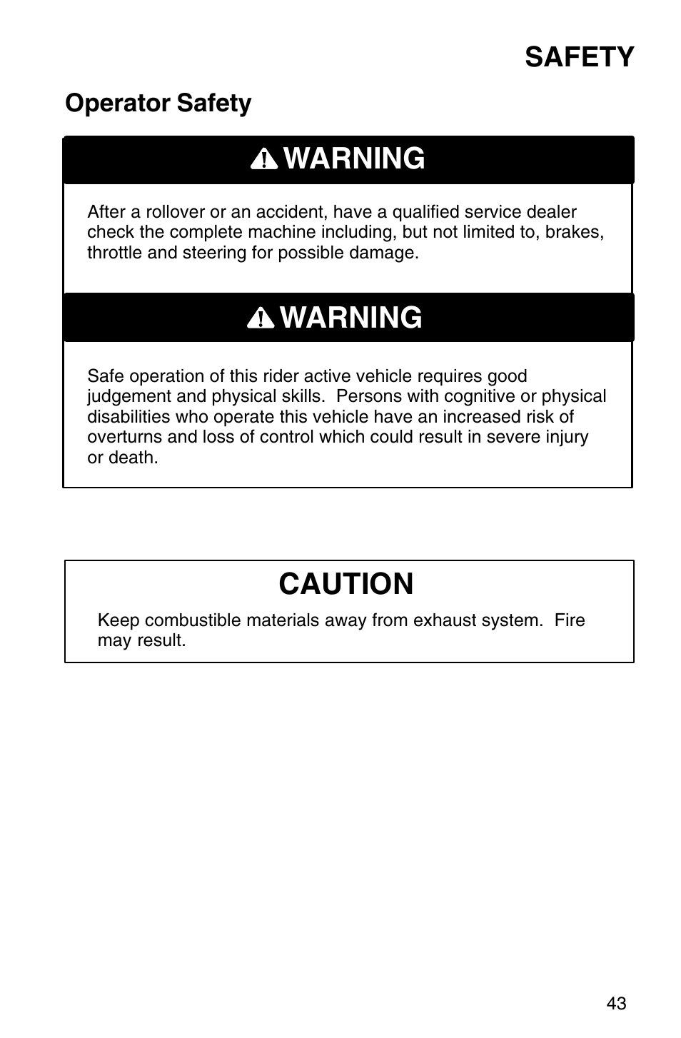 Warning, Warning caution, Safety | Polaris Sprotsman 700 User Manual | Page 45 / 148