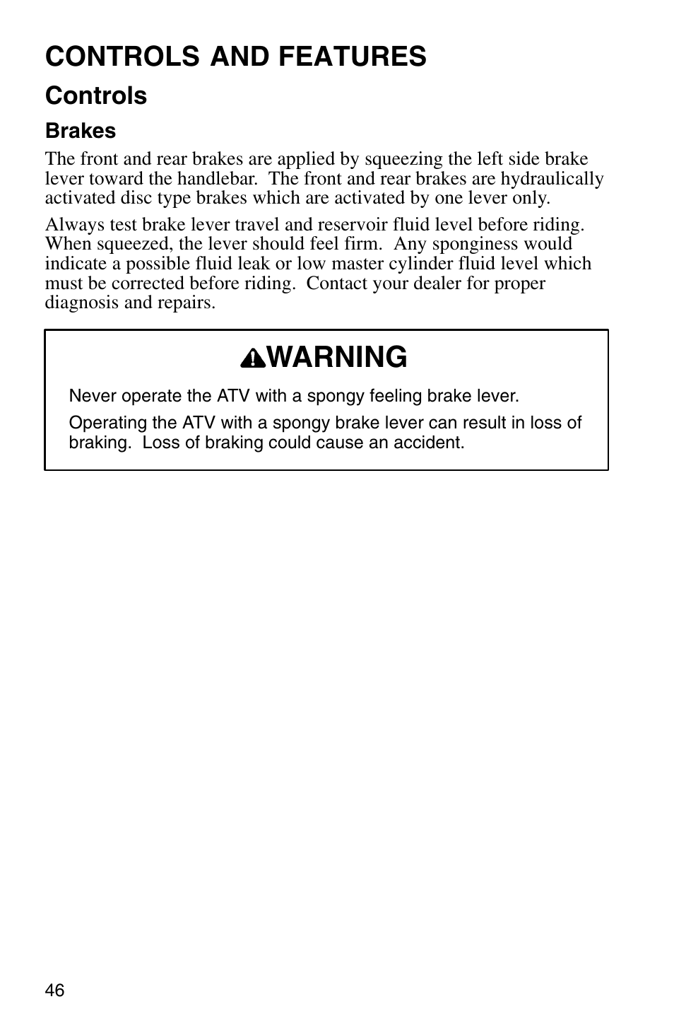 Warning, Controls and features, Controls | Polaris Sprotsman 700 User Manual | Page 48 / 148