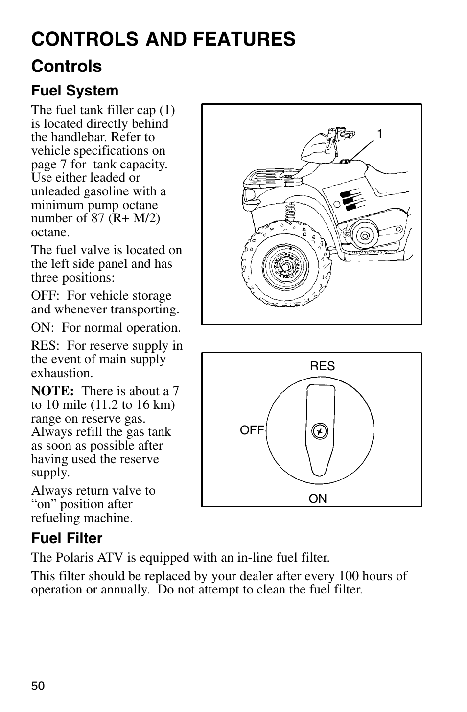 Controls and features, Controls | Polaris Sprotsman 700 User Manual | Page 52 / 148