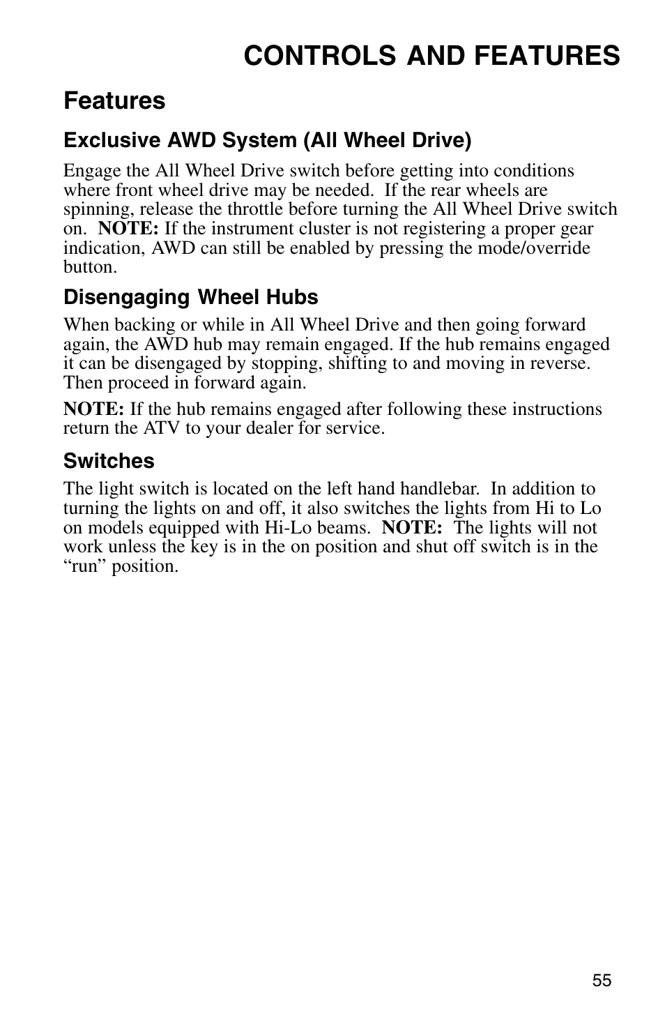 Controls and features, Features | Polaris Sprotsman 700 User Manual | Page 57 / 148