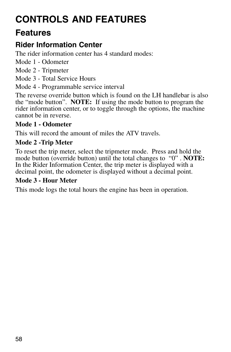 Controls and features, Features | Polaris Sprotsman 700 User Manual | Page 60 / 148