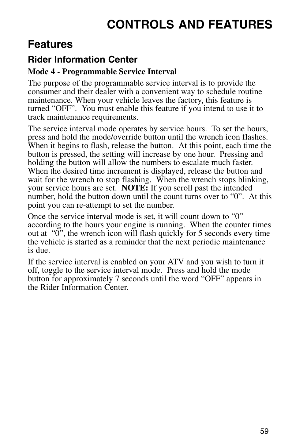 Controls and features, Features | Polaris Sprotsman 700 User Manual | Page 61 / 148