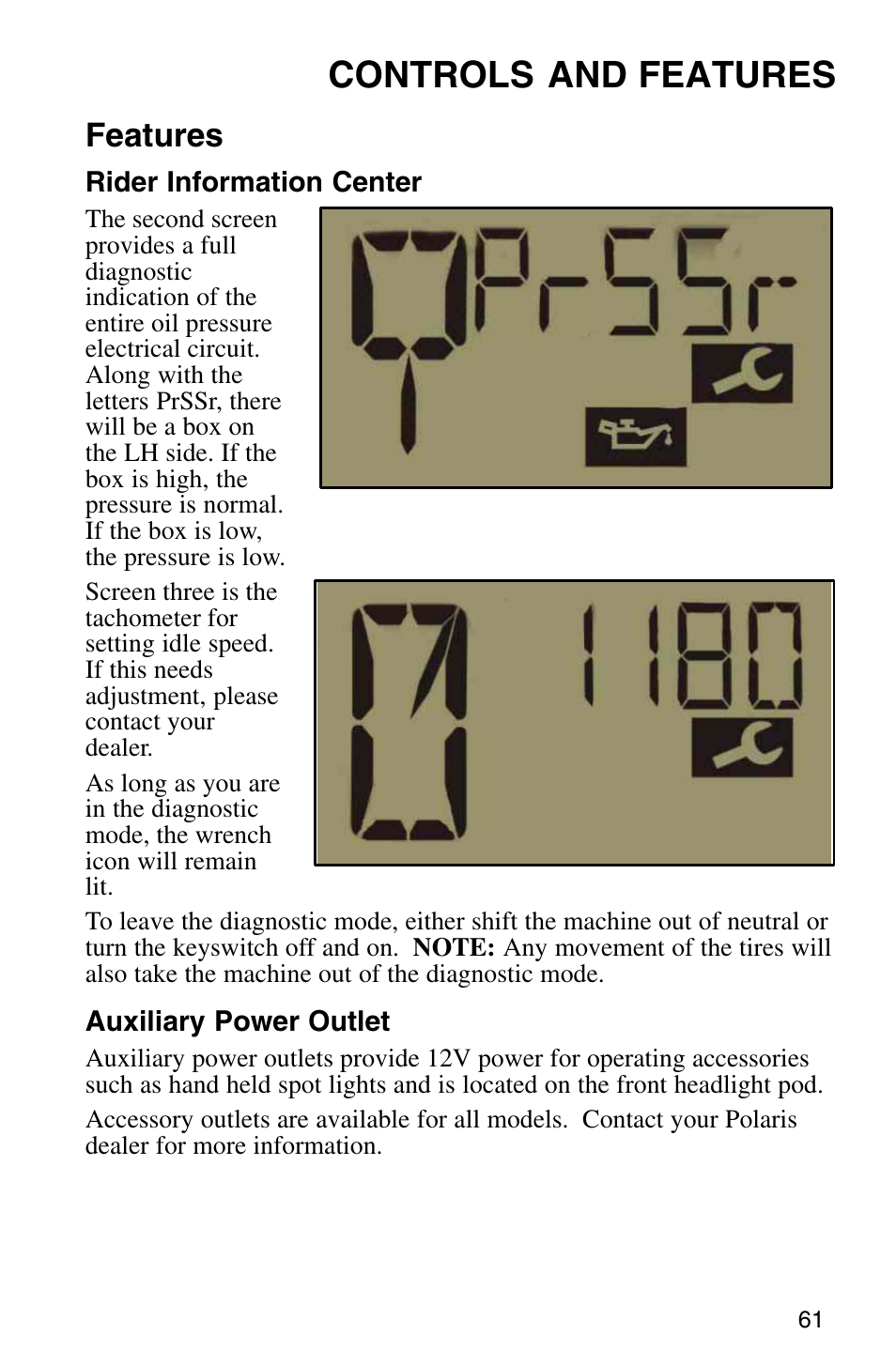 Controls and features, Features | Polaris Sprotsman 700 User Manual | Page 63 / 148