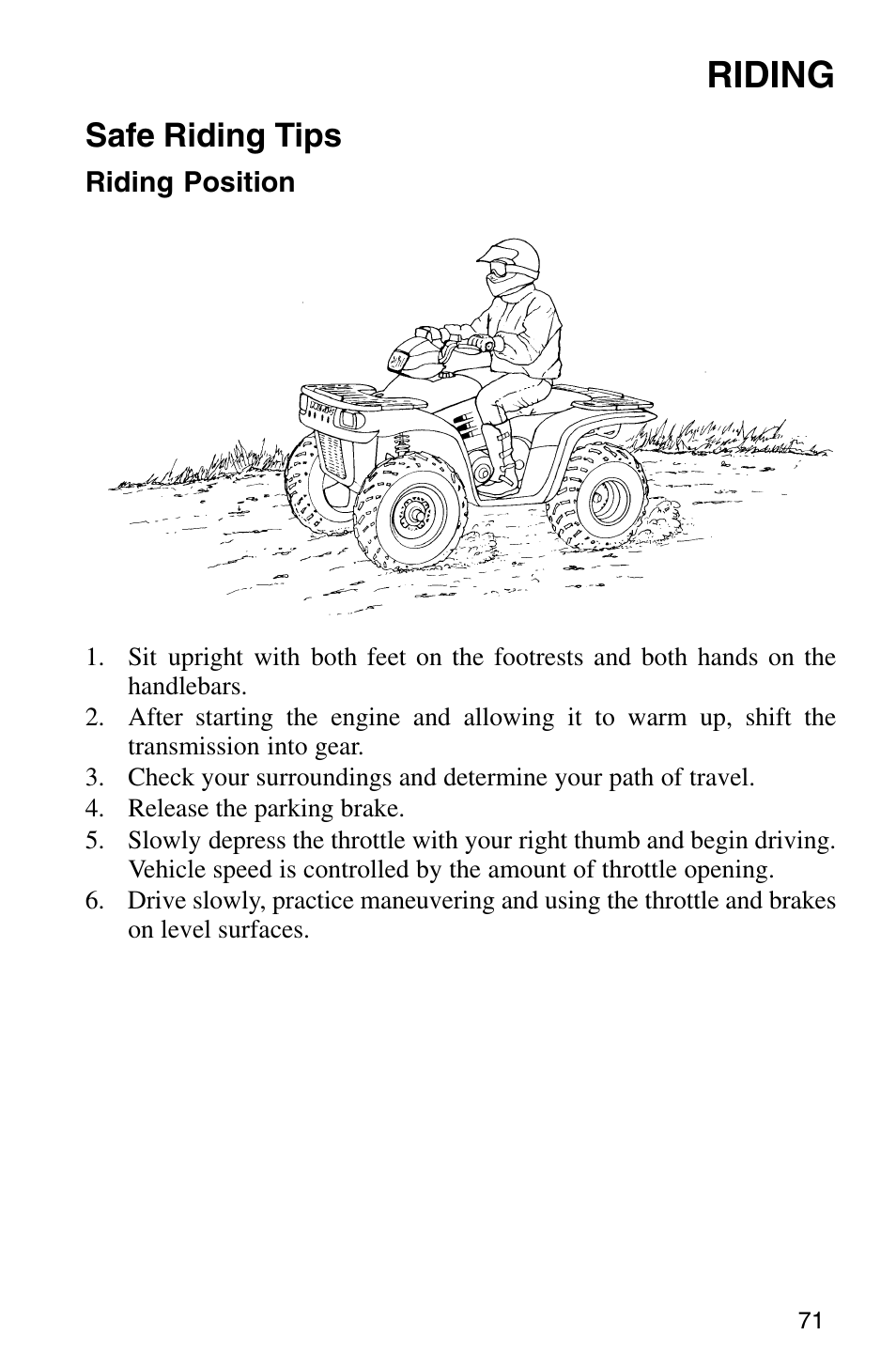 Riding, Safe riding tips | Polaris Sprotsman 700 User Manual | Page 73 / 148