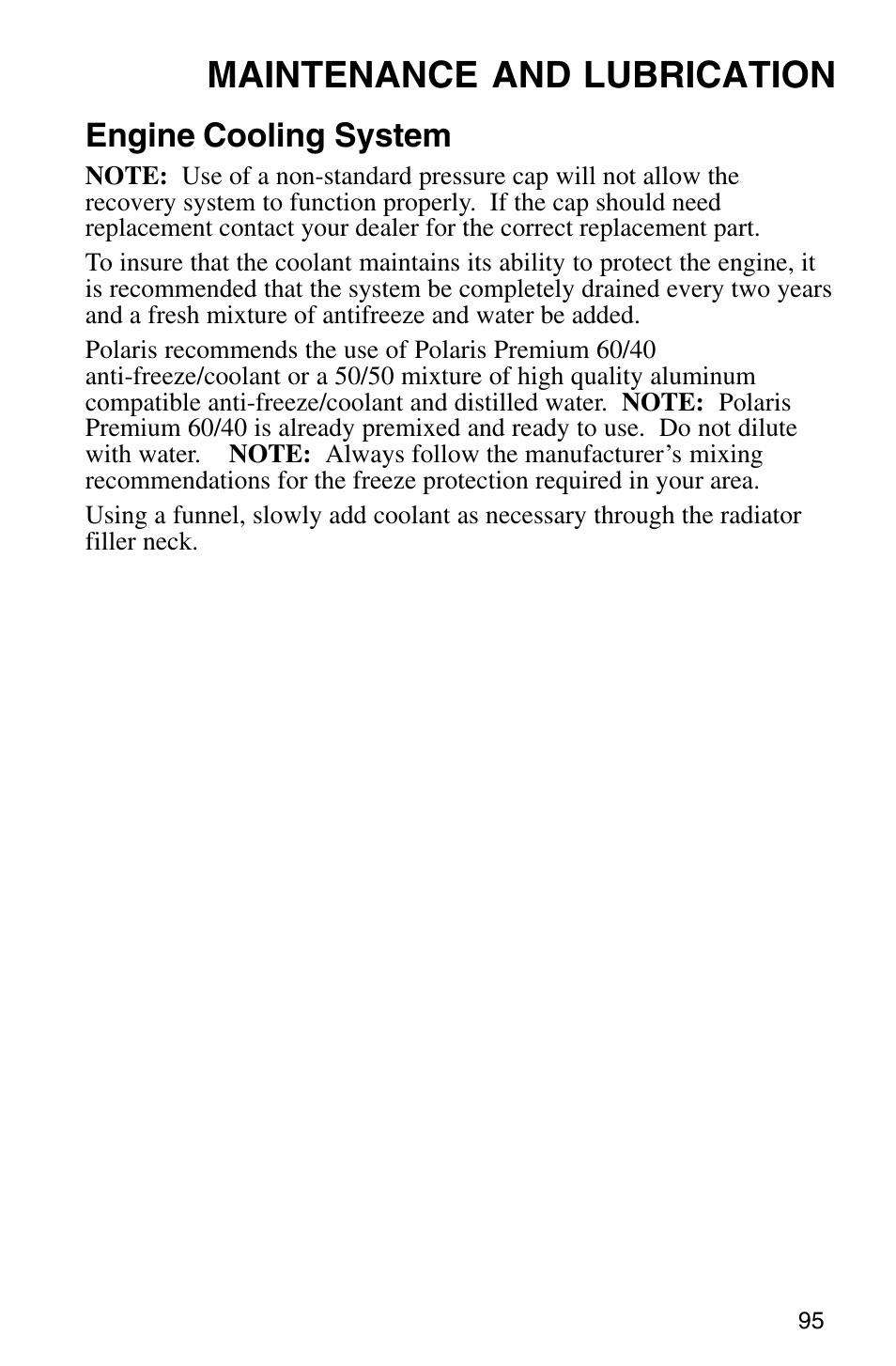 Maintenance and lubrication, Engine cooling system | Polaris Sprotsman 700 User Manual | Page 97 / 148