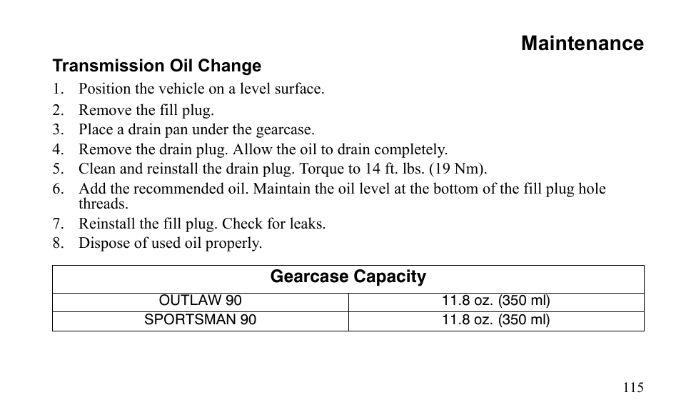 Maintenance | Polaris Sportsman 9922475 User Manual | Page 118 / 199