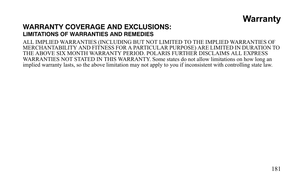 Warranty | Polaris Sportsman 9922475 User Manual | Page 184 / 199
