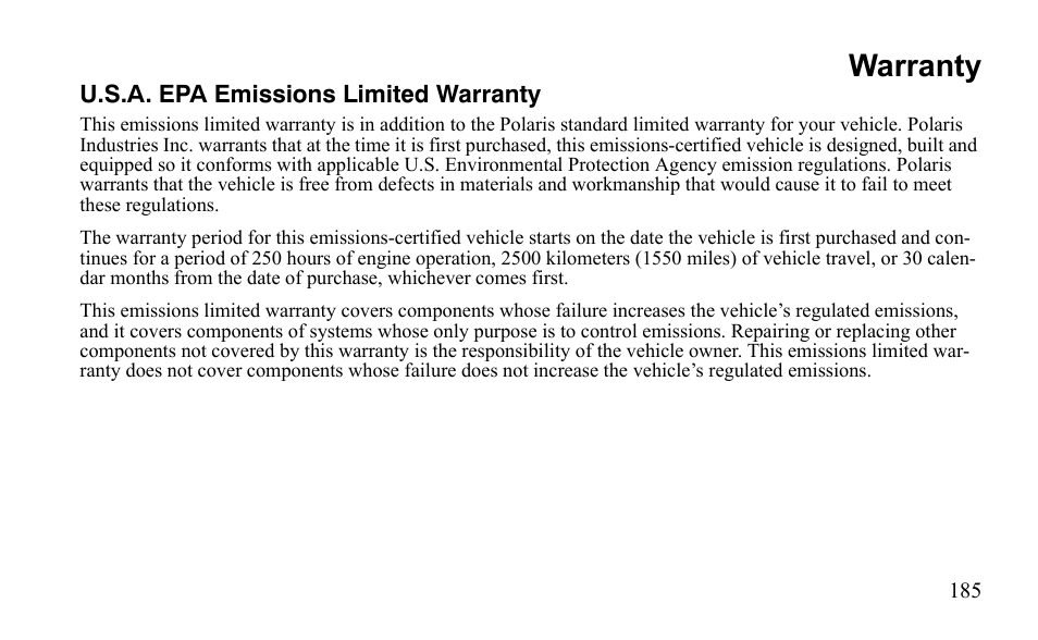 Warranty | Polaris Sportsman 9922475 User Manual | Page 188 / 199